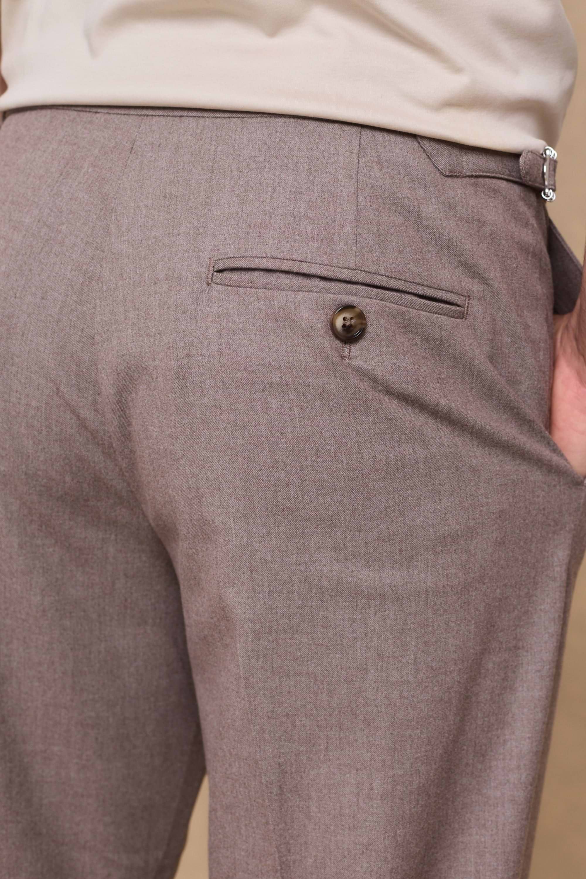 Tristan Soft Tailored Trousers With Adjusters - Taupe Marl