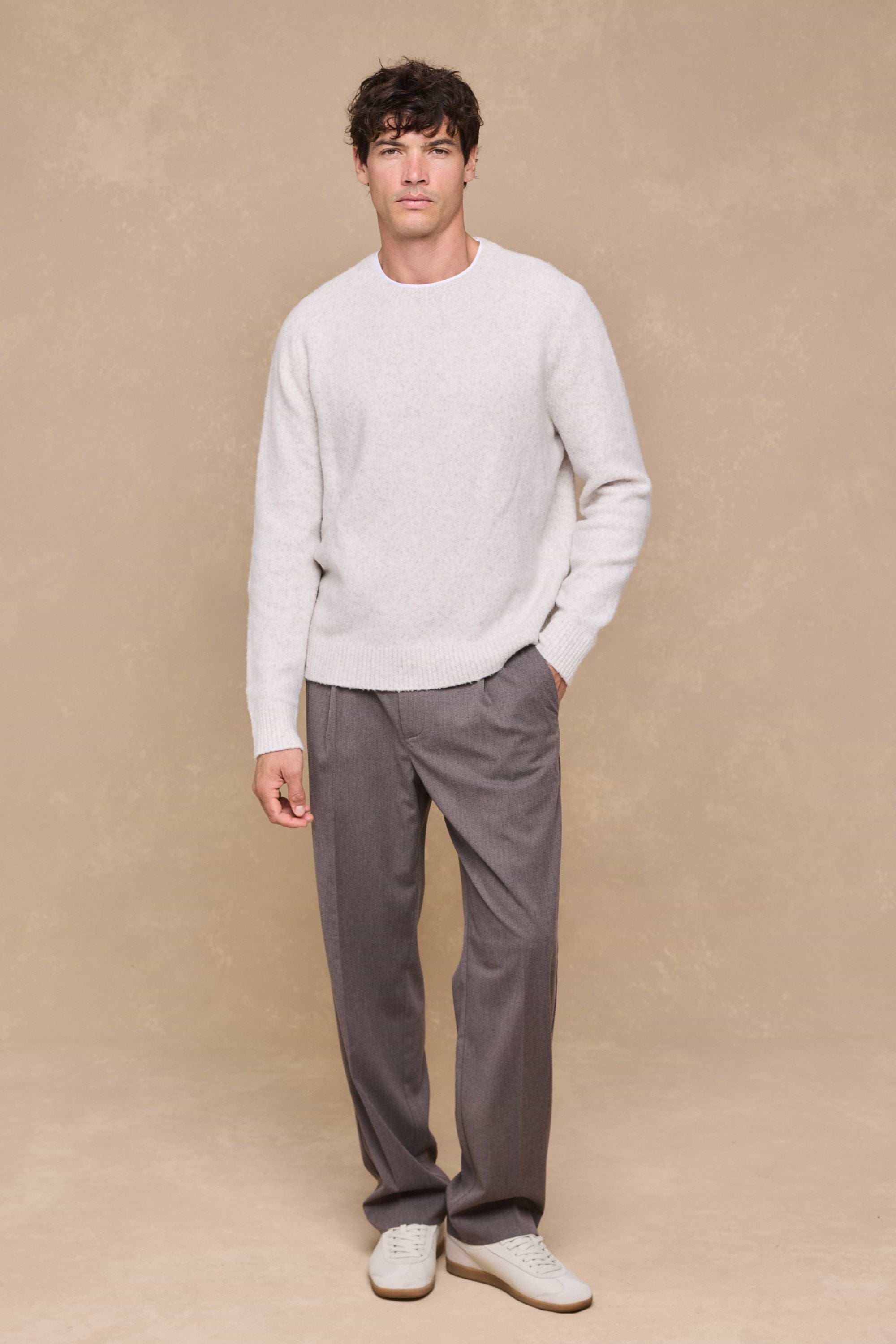 Tristan Soft Tailored Trousers With Adjusters - Taupe Marl