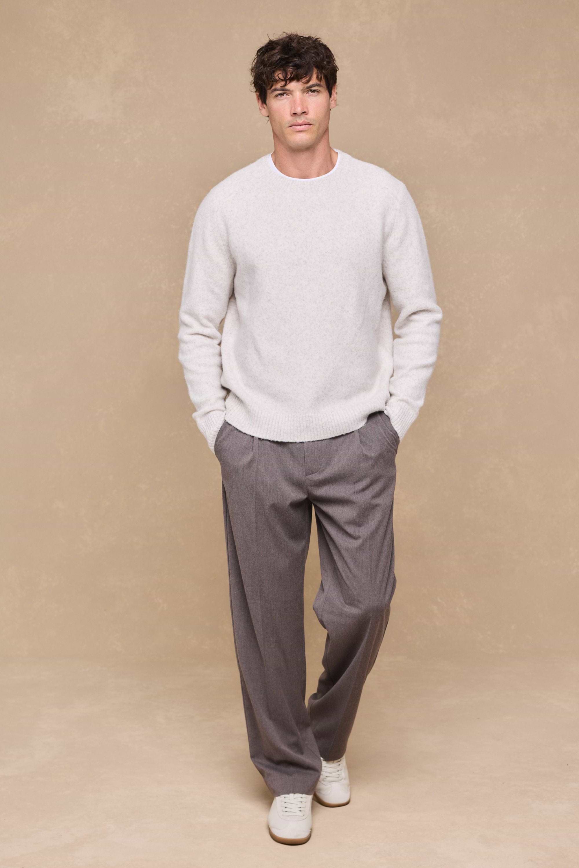 Tristan Soft Tailored Trousers With Adjusters - Taupe Marl