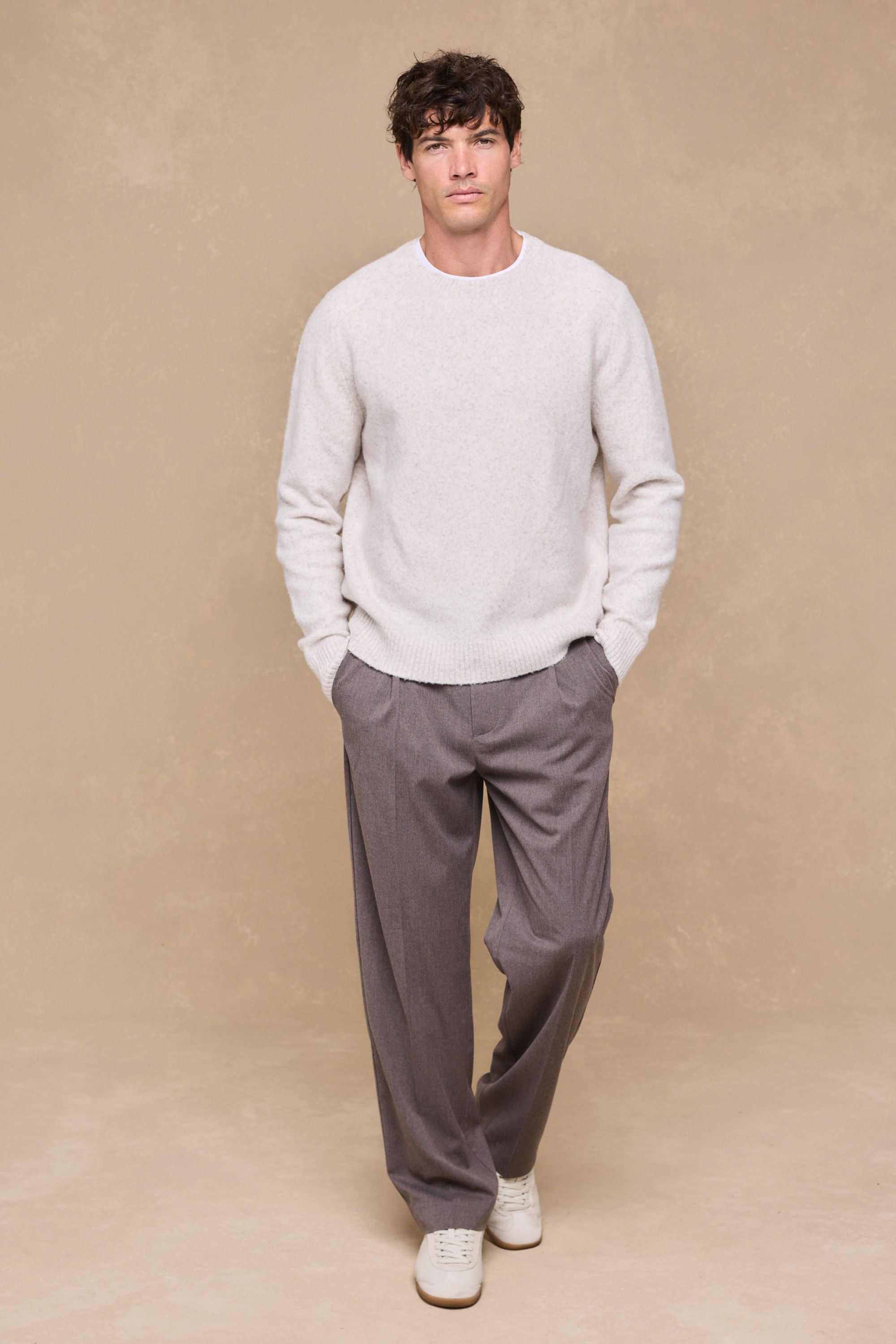 Tristan Soft Tailored Trousers With Adjusters - Taupe Marl