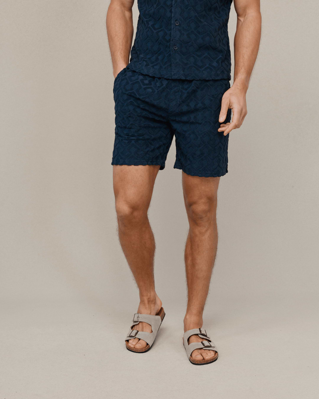 Fontana Frottee-Shorts mit Flockprint - Marineblau
