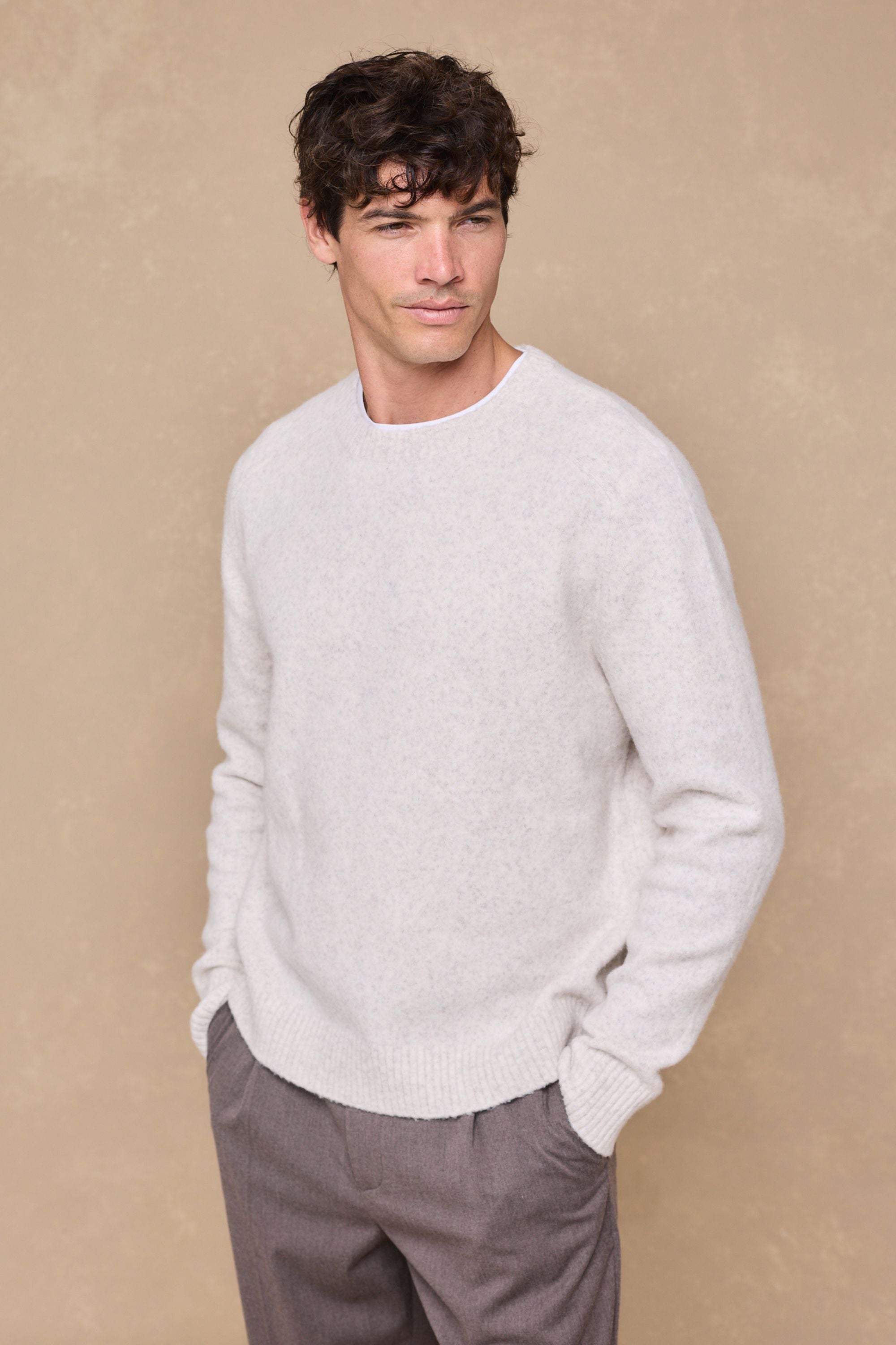 Mikkel Speckled Crew Neck Jumper - Oatmeal
