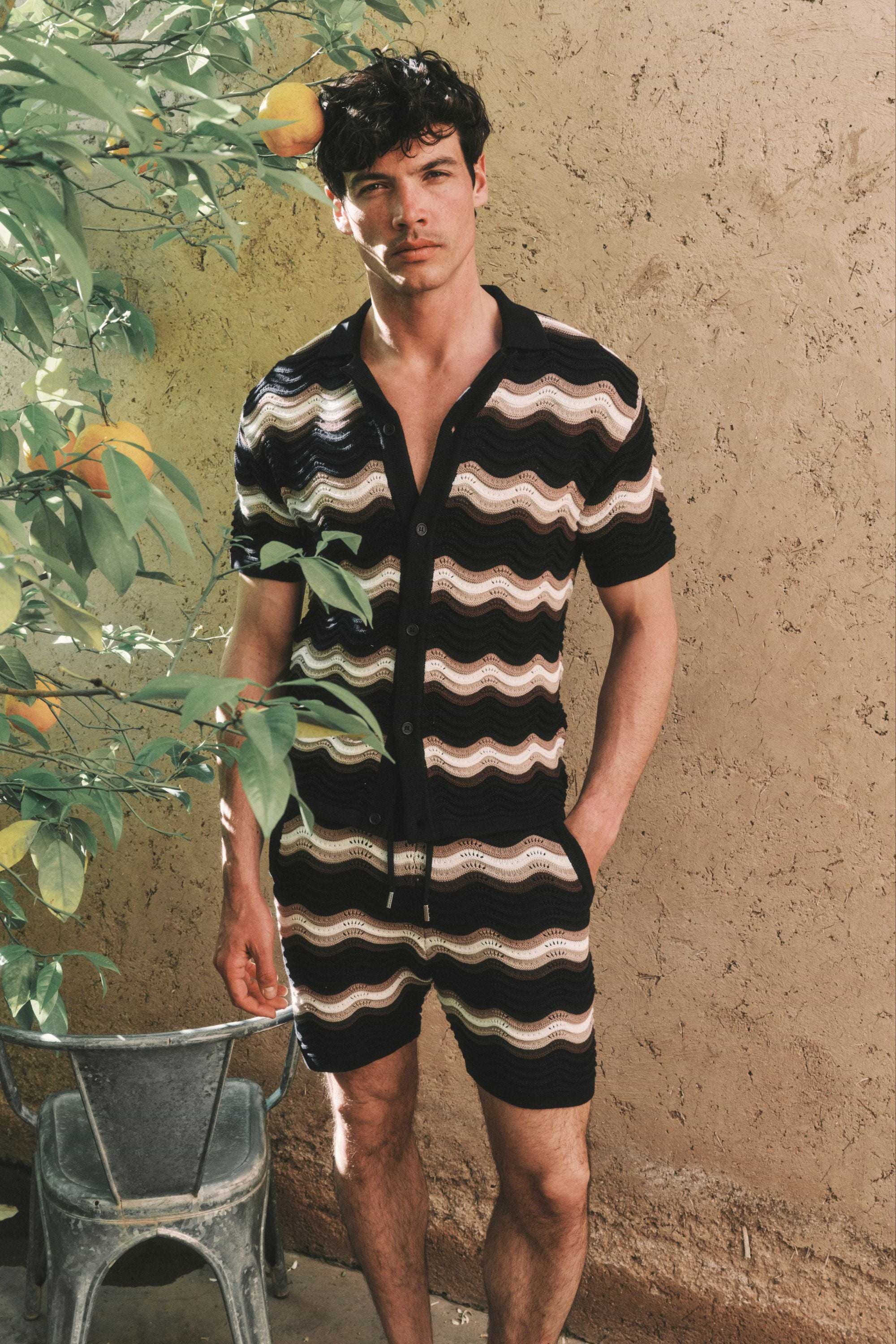 Primavera Crochet Knit Shirt - Black/Brown