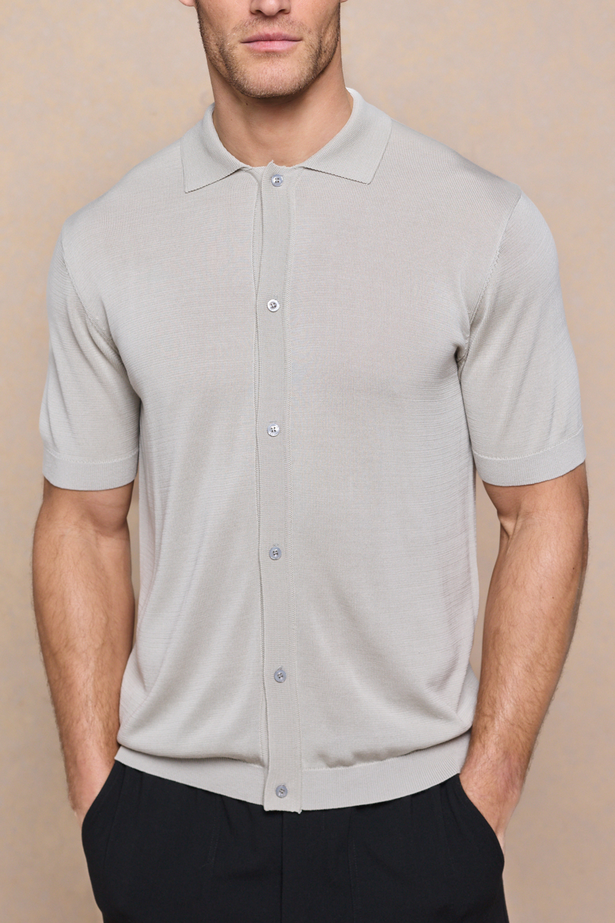 Pedro Button Through Short Sleeve Knitted Shirt - Cream