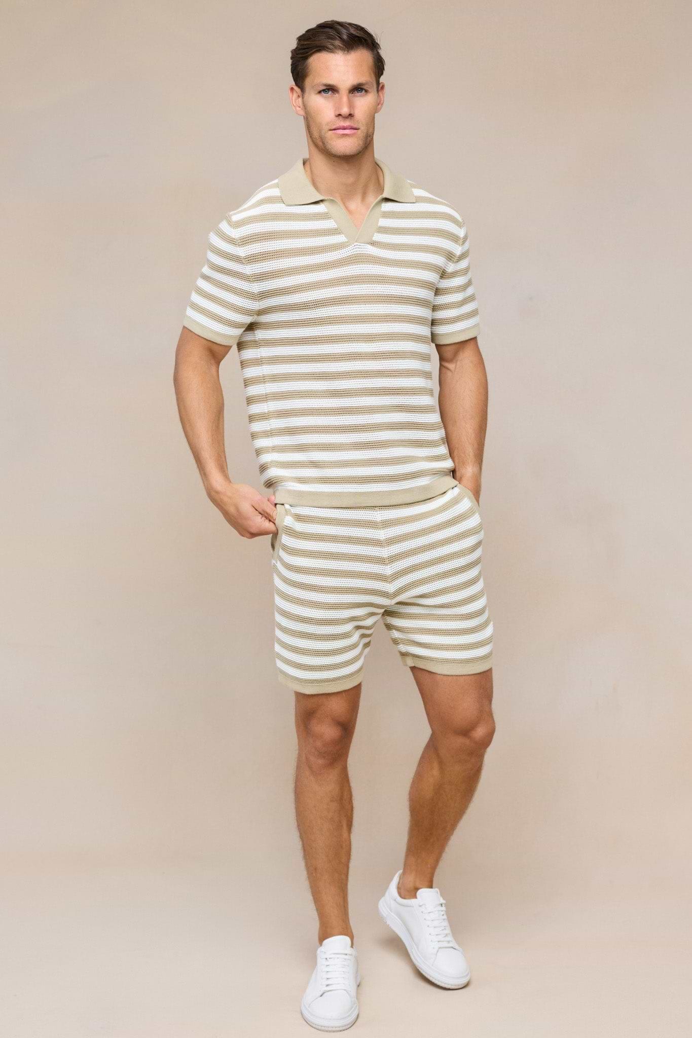 Lattolo Gestreifte Strickshorts - Ecru/Beige