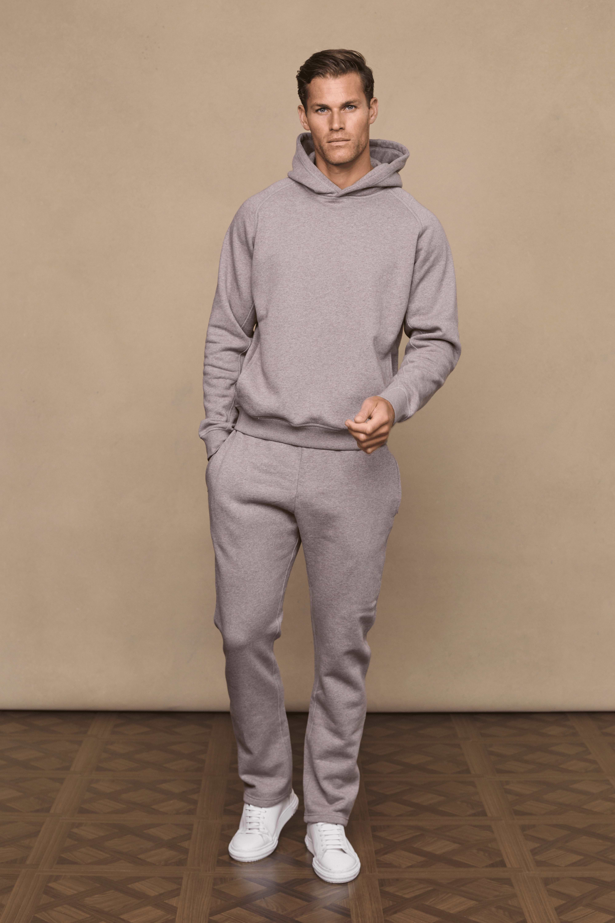 Men’s heavyweight cotton blend joggers in brown marl with straight leg fit by Raith