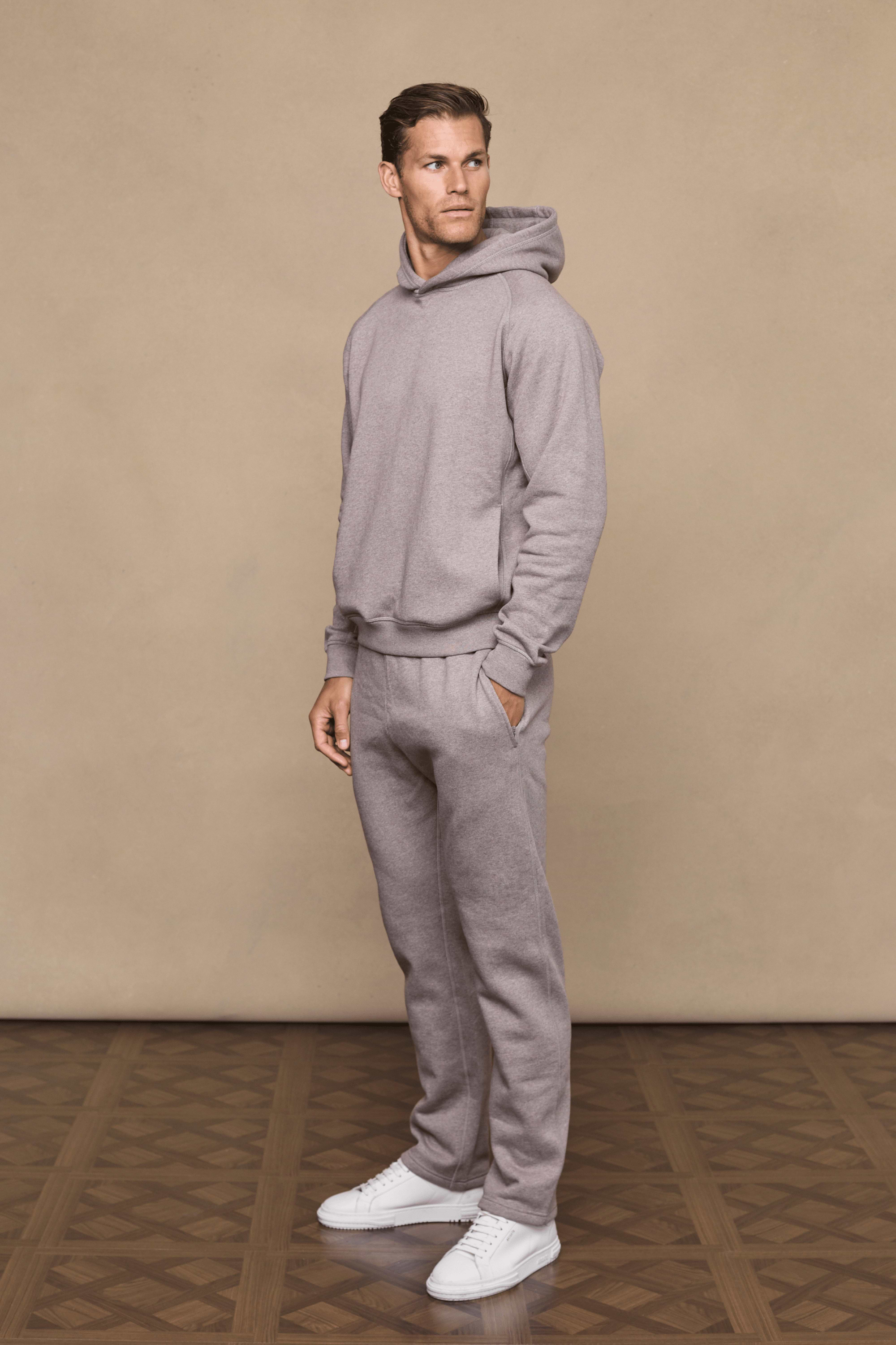 Men’s heavyweight cotton blend joggers in brown marl with straight leg fit by Raith