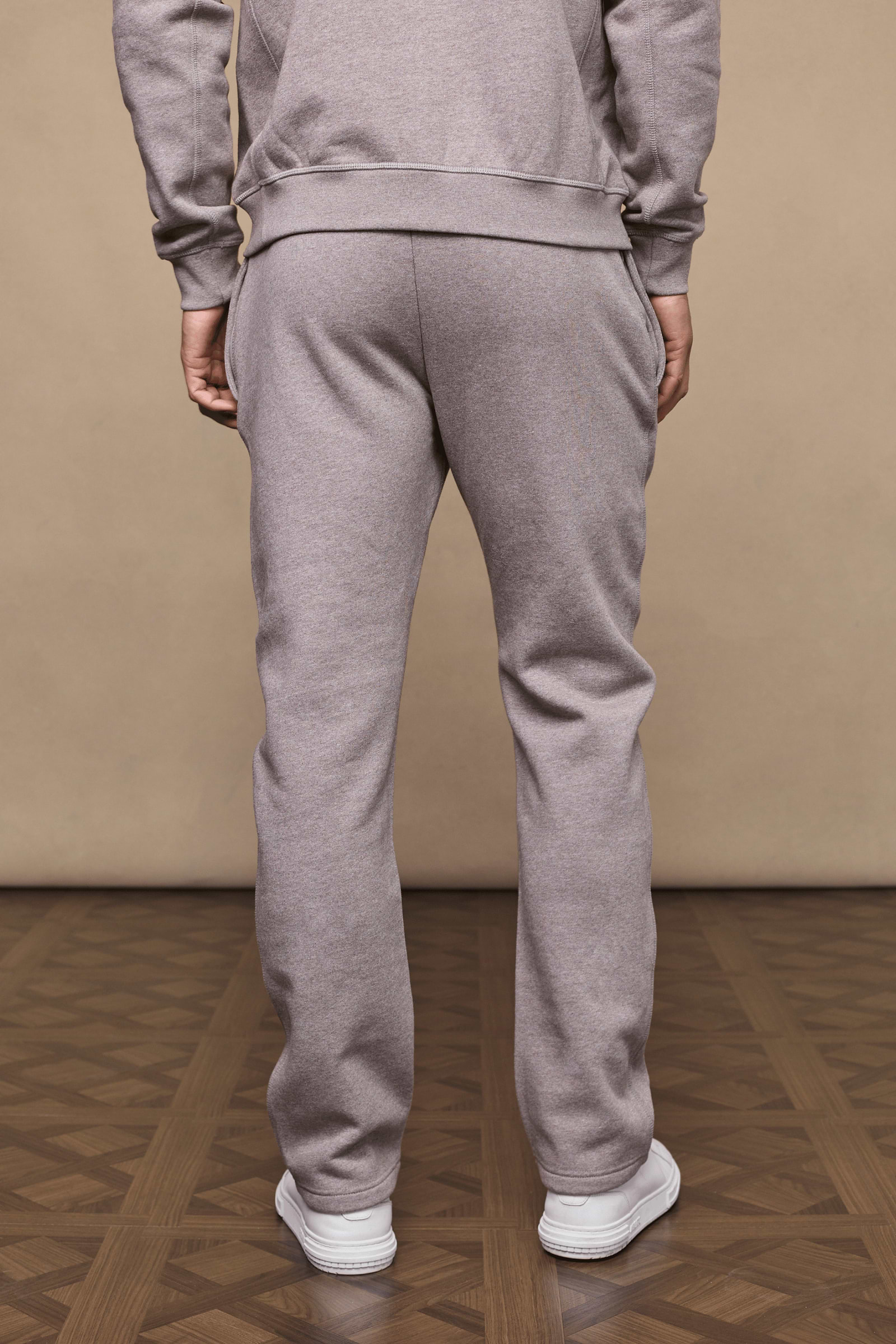 Men’s heavyweight cotton blend joggers in brown marl with straight leg fit by Raith