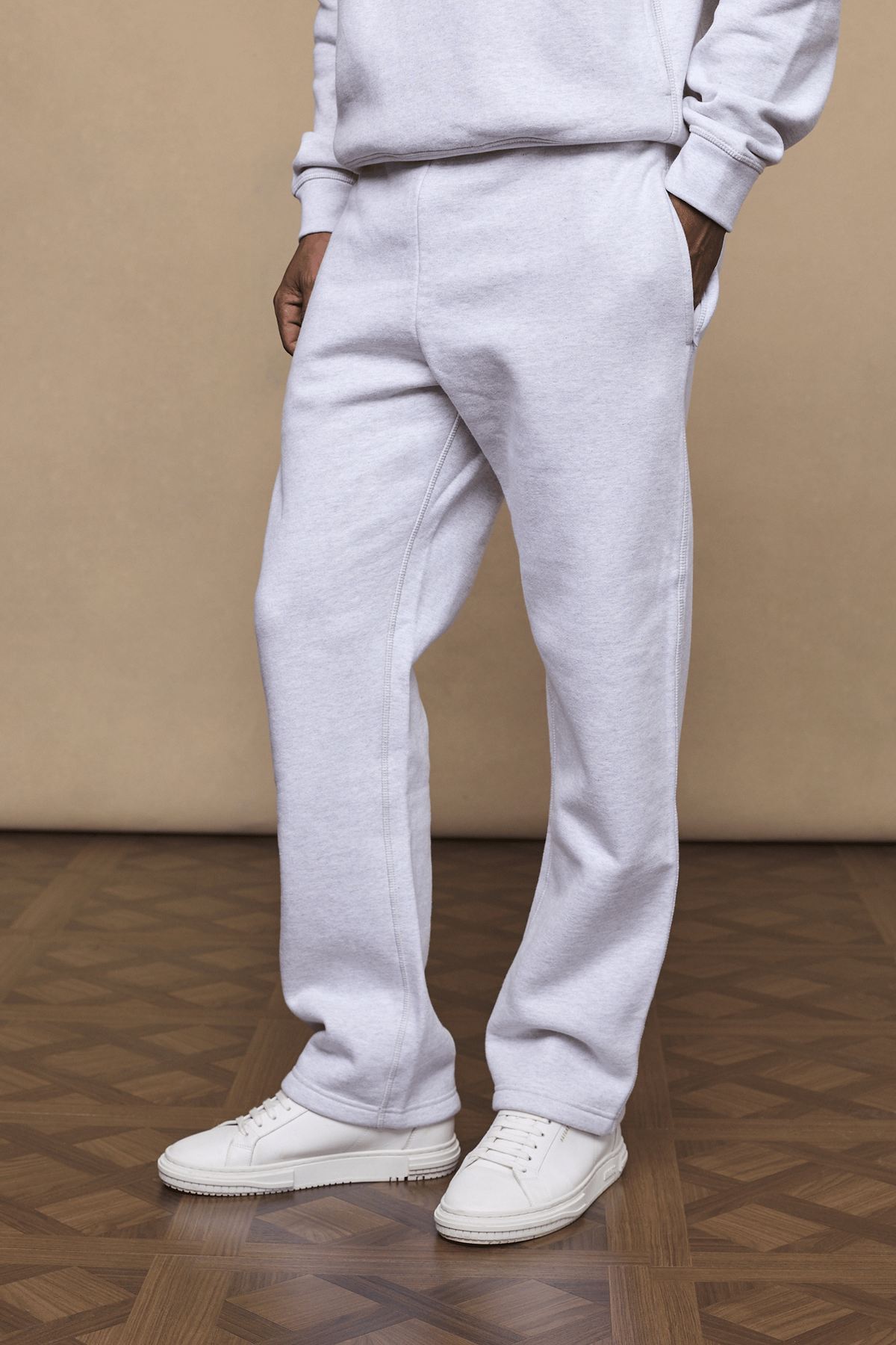 Men’s heavyweight cotton blend joggers in grey with straight leg fit by Raith