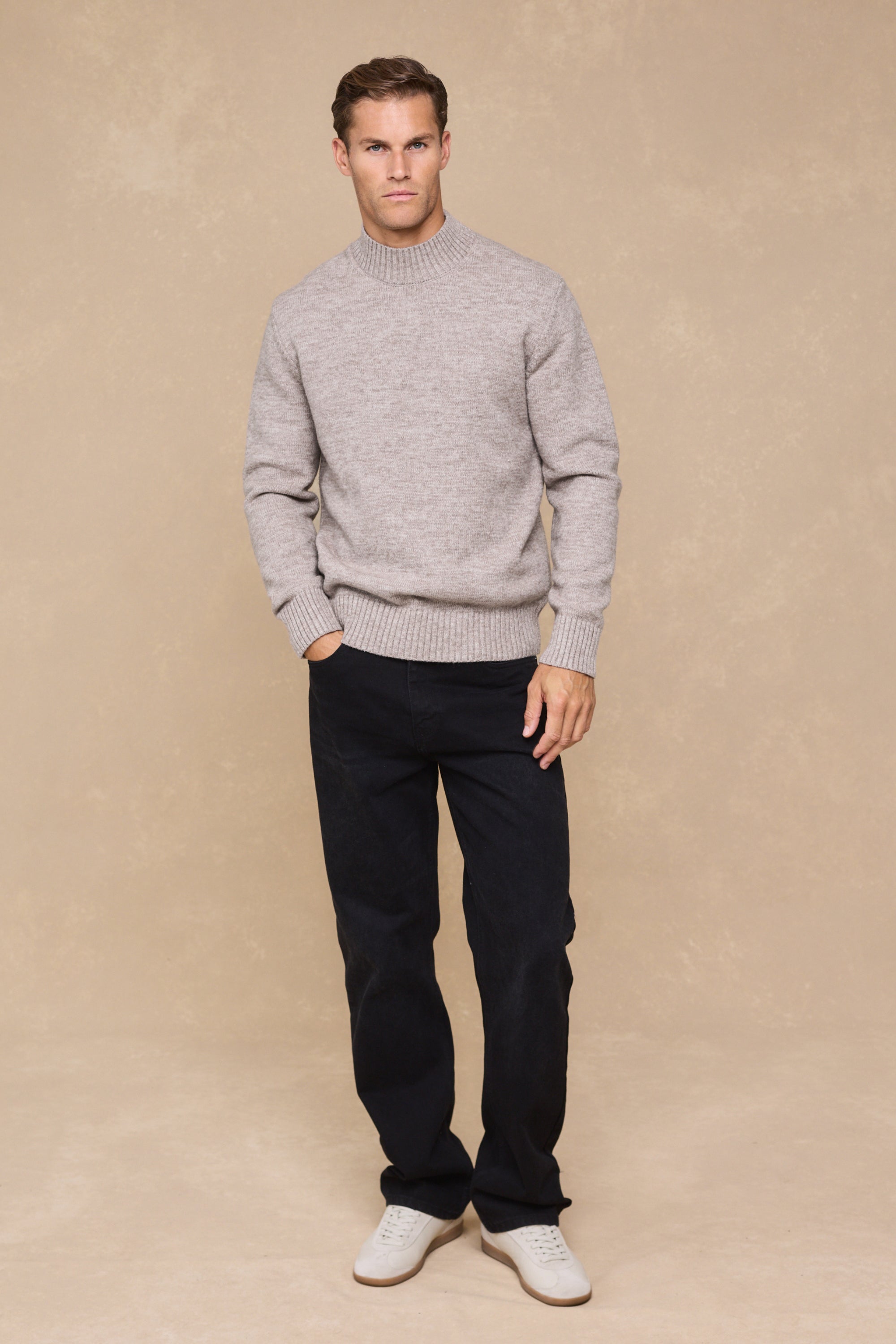 Delphi Crew Neck Knit - Light Brown Marl