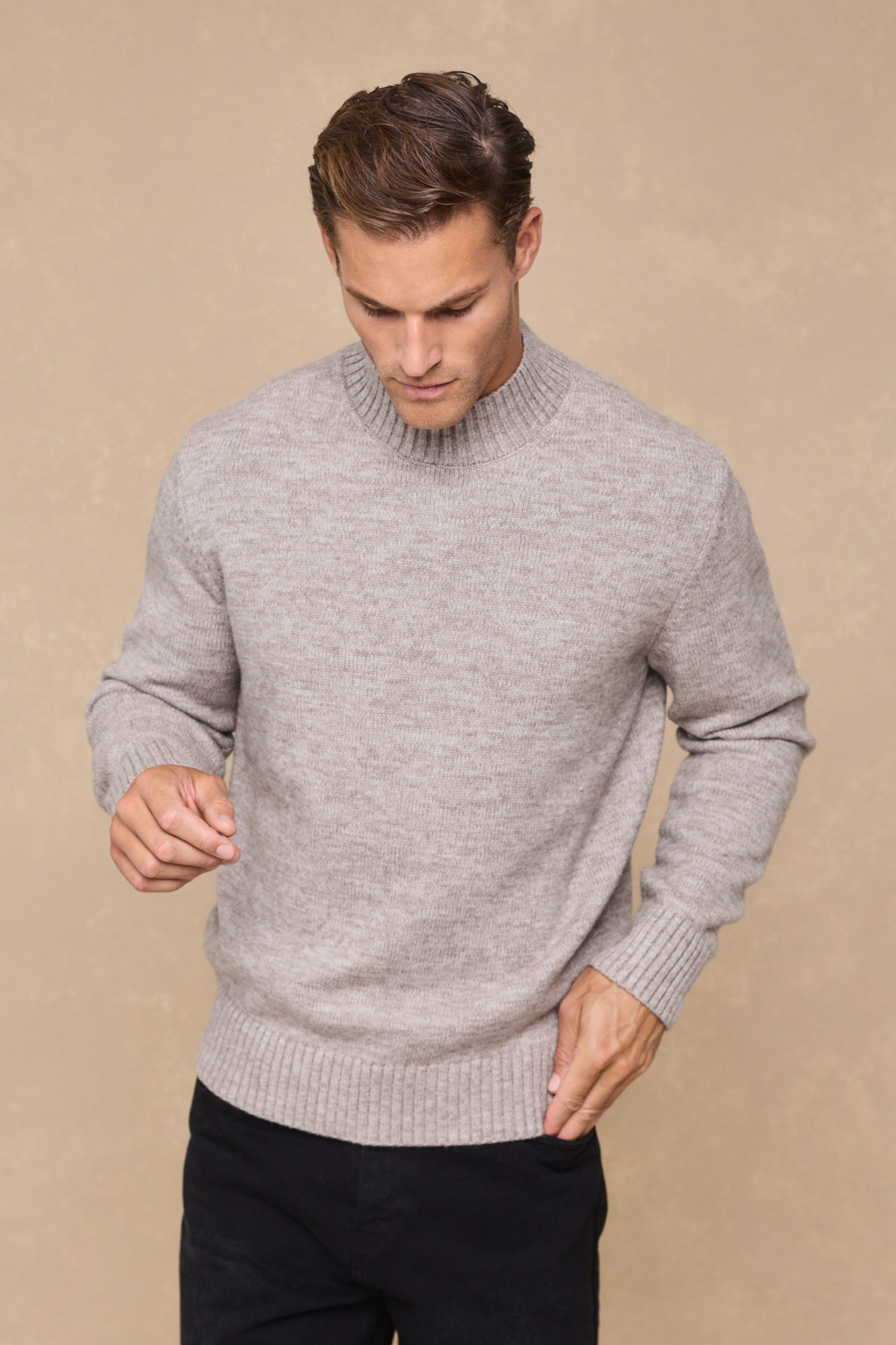 Delphi Crew Neck Knit - Light Brown Marl