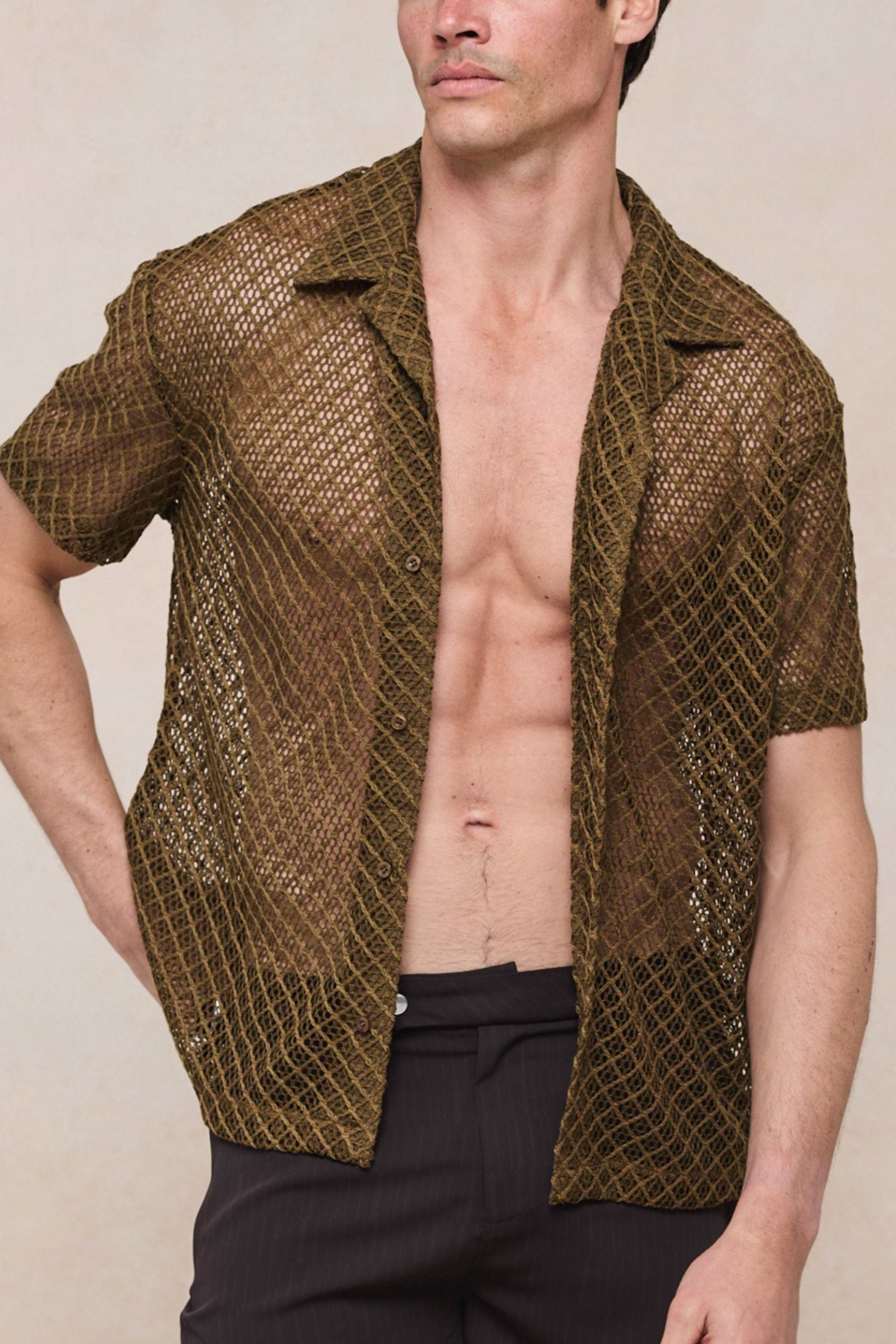 Marcelo Short Sleeve Lace Shirt - Brown