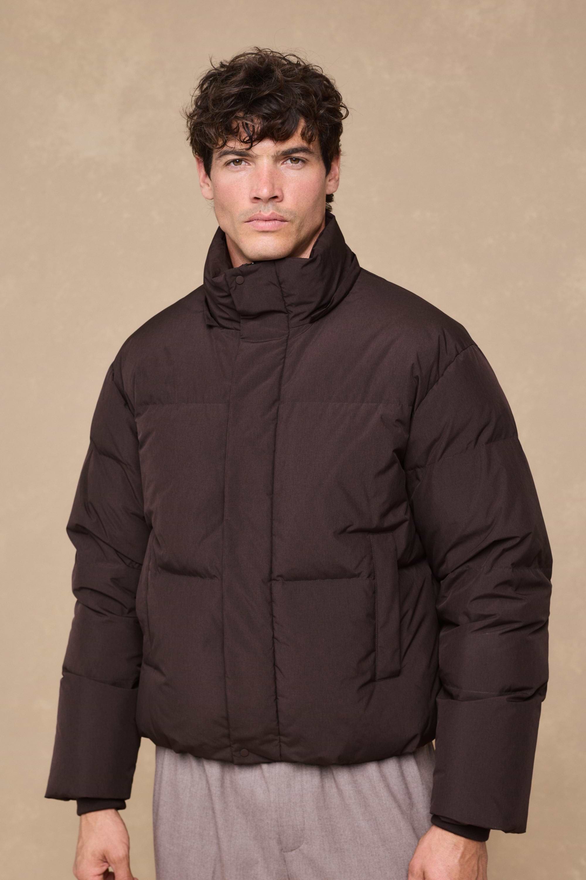 Nico Puffer Coat - Dark Brown Marl