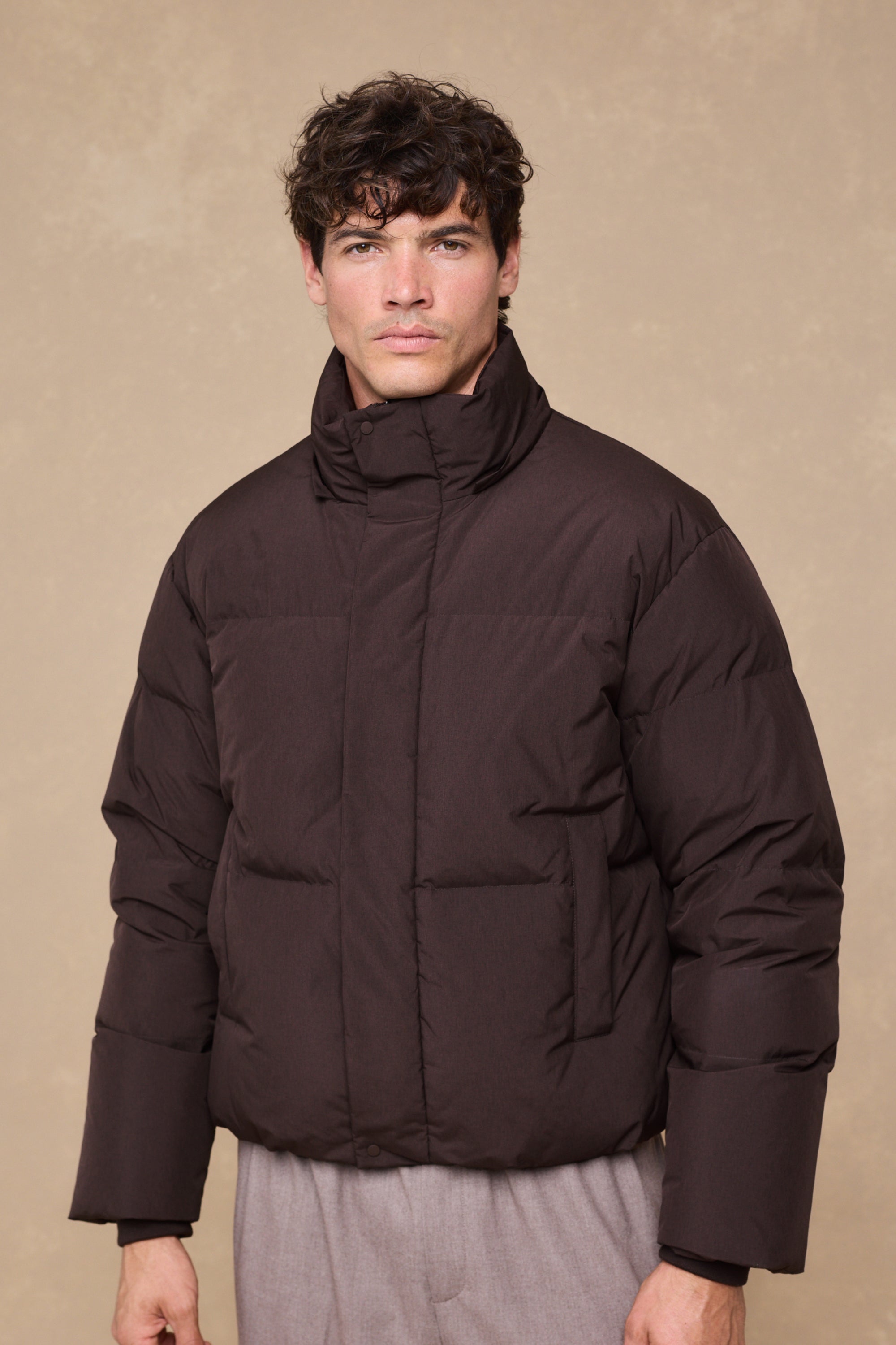 Nico Puffer Coat - Dark Brown Marl