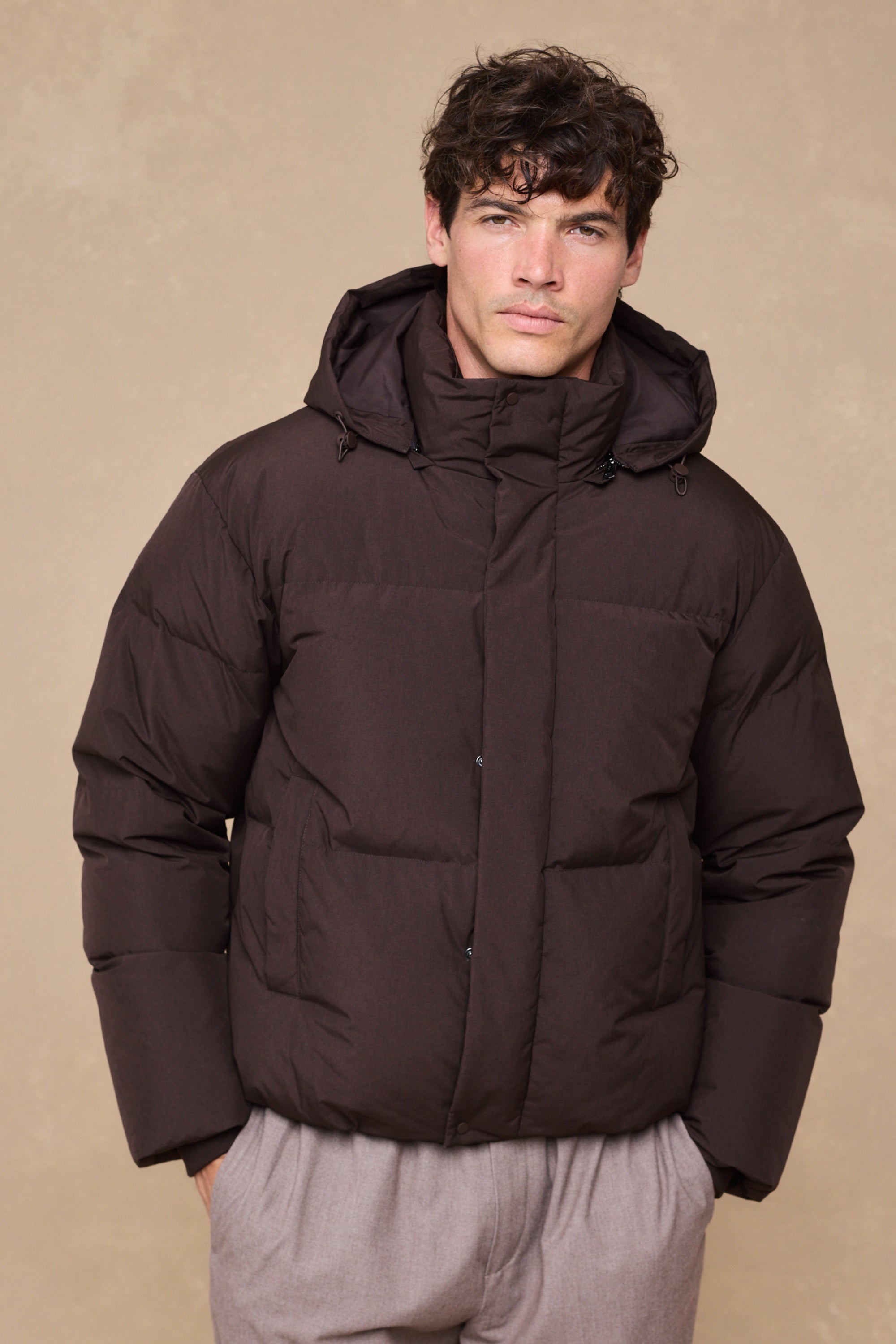 Nico Puffer Coat - Dark Brown Marl