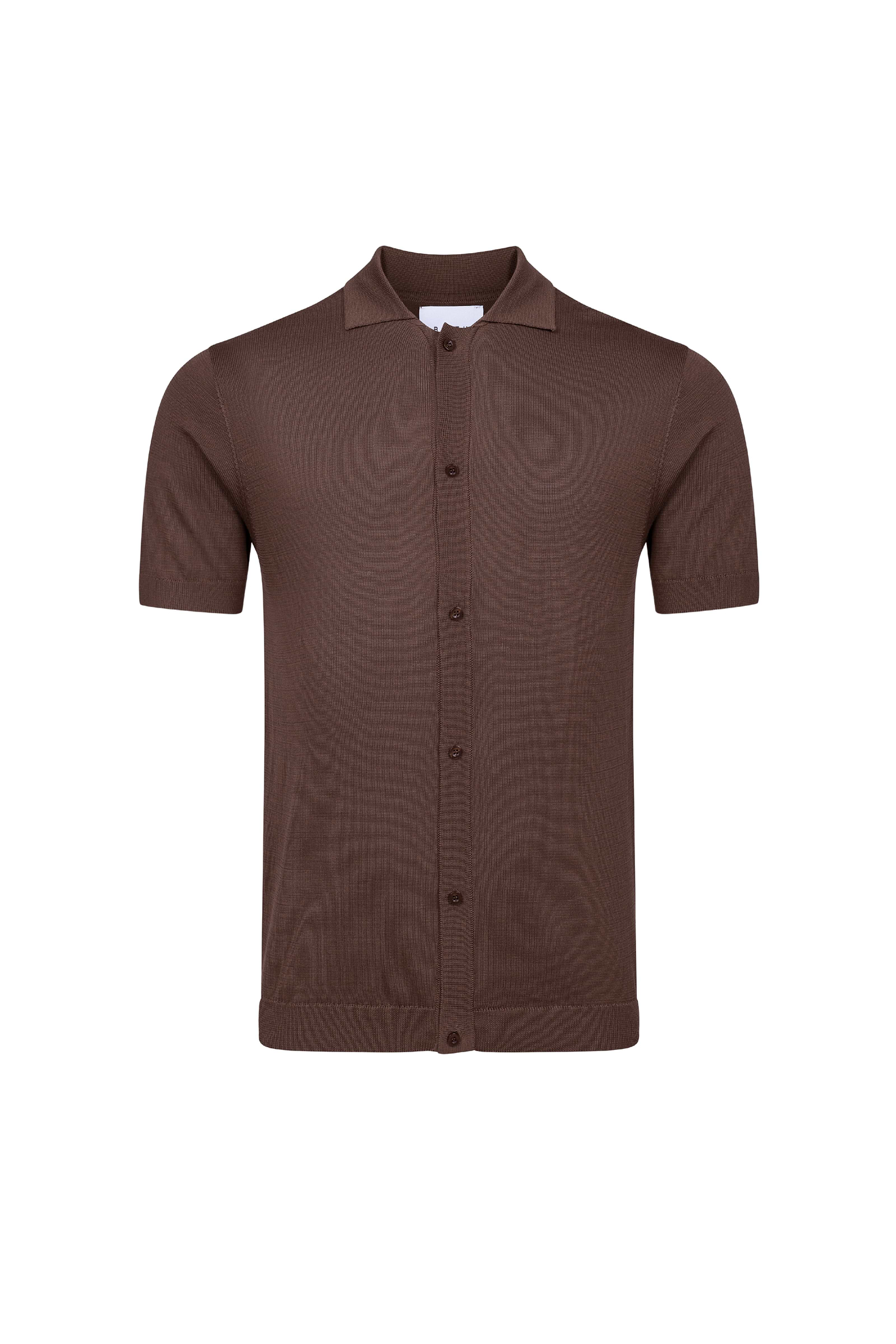 Pedro Button Through Short Sleeve Knitted Shirt - Brown
