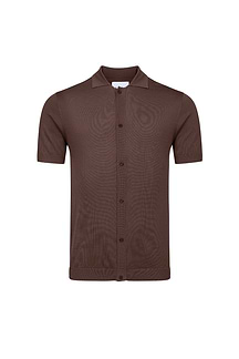 Pedro Button Through Short Sleeve Knitted Shirt - Brown