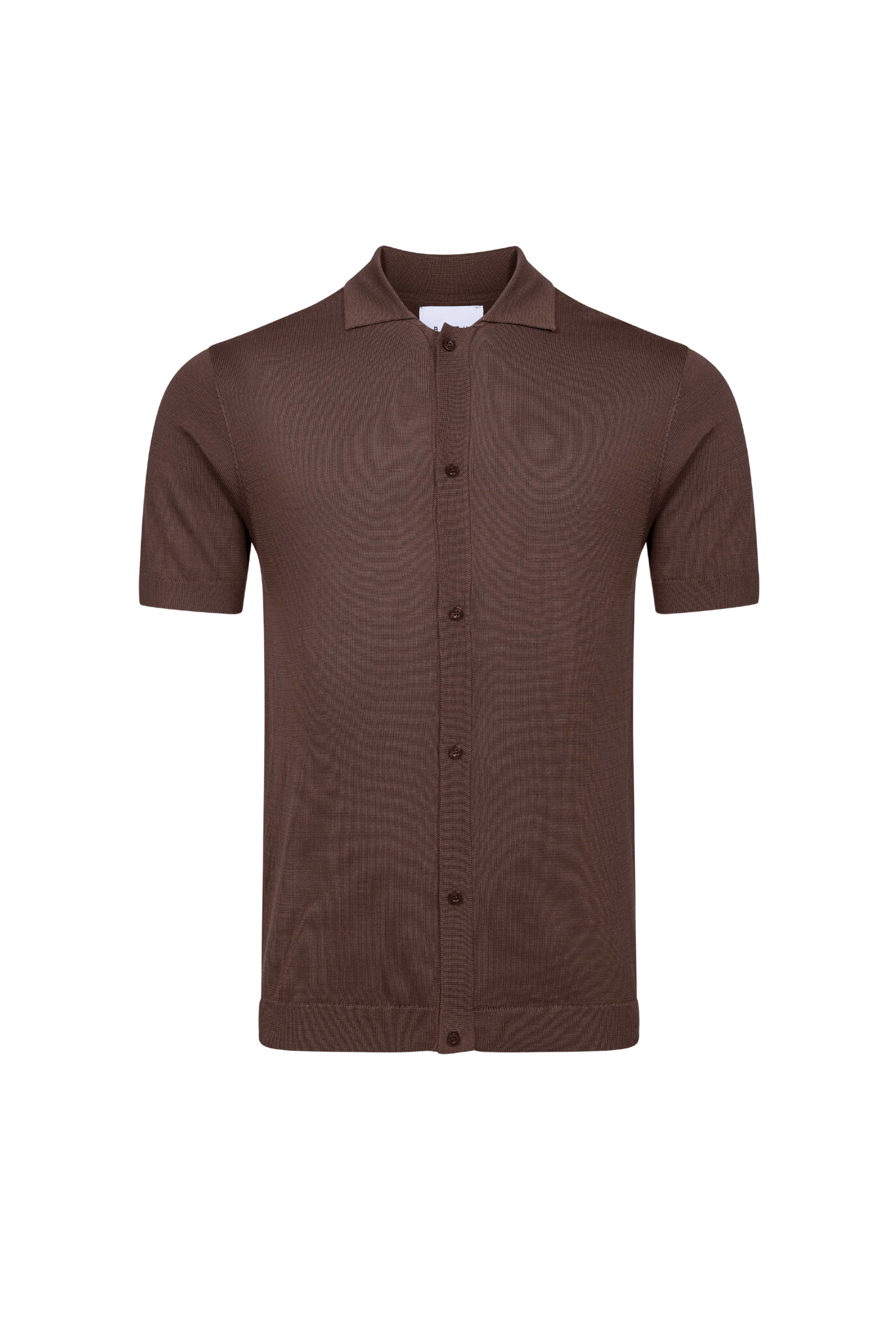 Pedro Button Through Short Sleeve Knitted Shirt - Brown