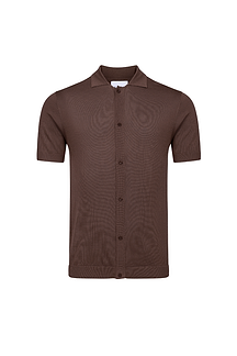 Pedro Button Through Short Sleeve Knitted Shirt - Brown