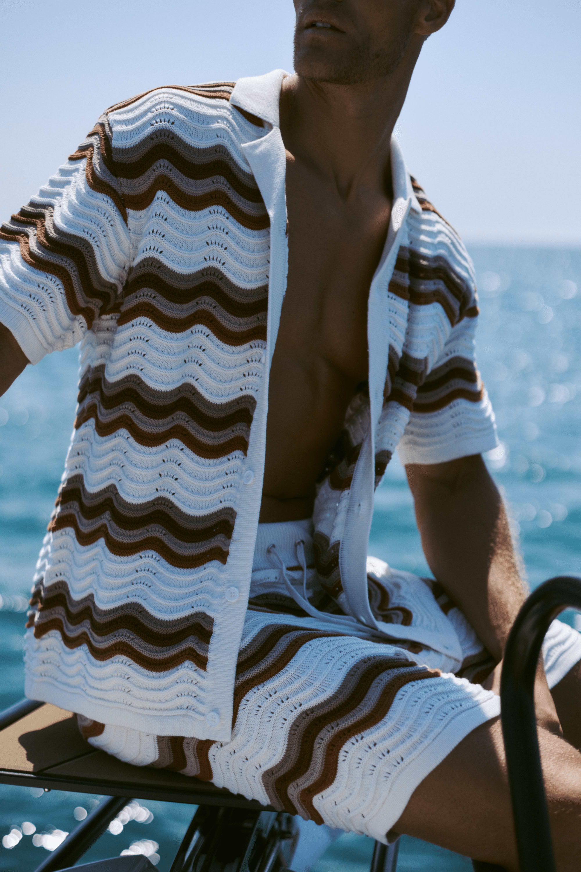Primavera Häkelstrickshirt – Ecru/Braun