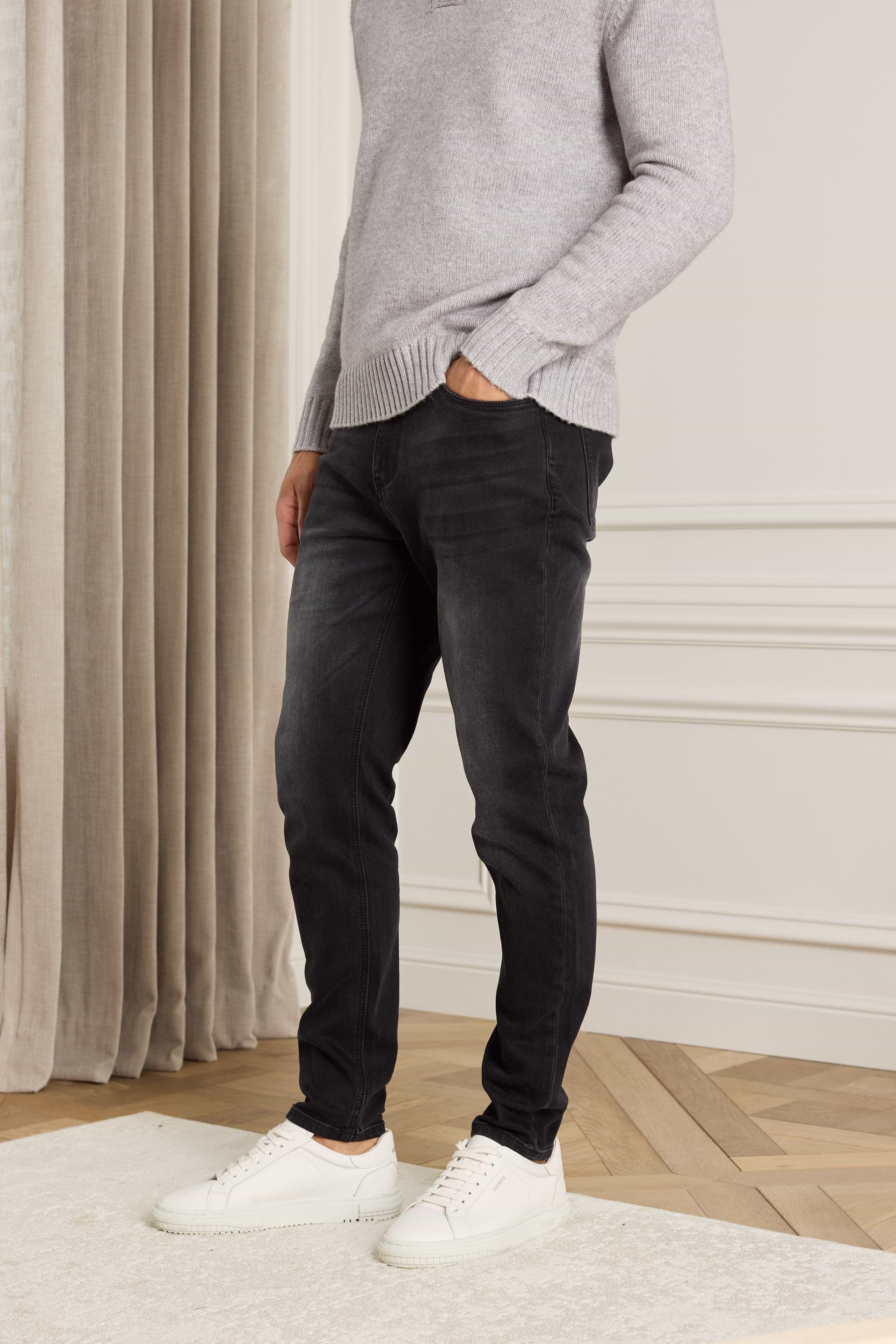 Louis Tapered Straight Leg Stretch Denim - Washed Black