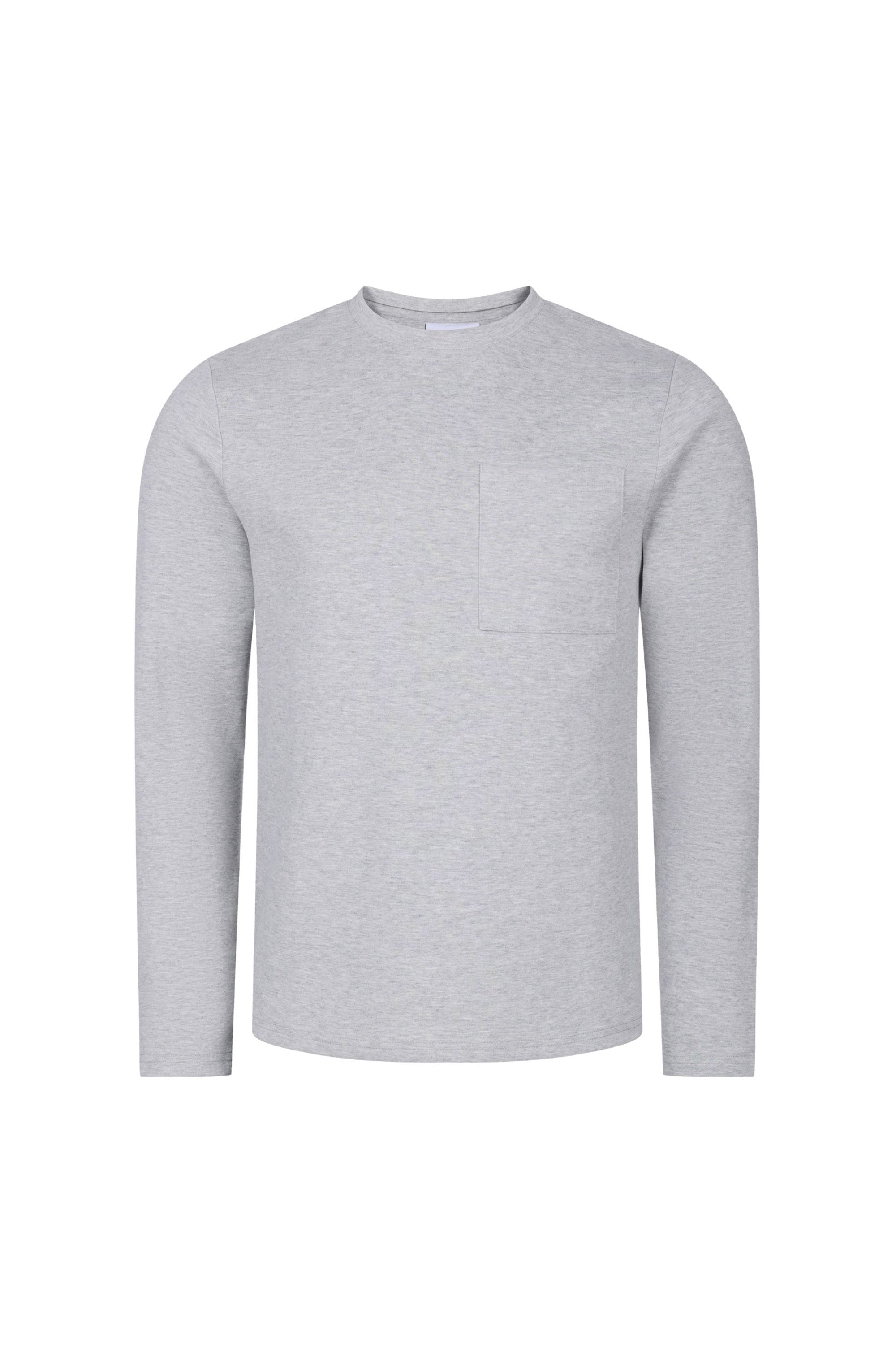 Tyler Langarm-T-Shirt mit Tasche – Graumeliert