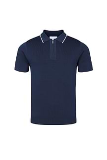 Henry Zip Short Sleeve Polo - Navy