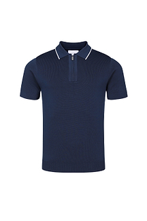 Henry Zip Short Sleeve Polo - Navy