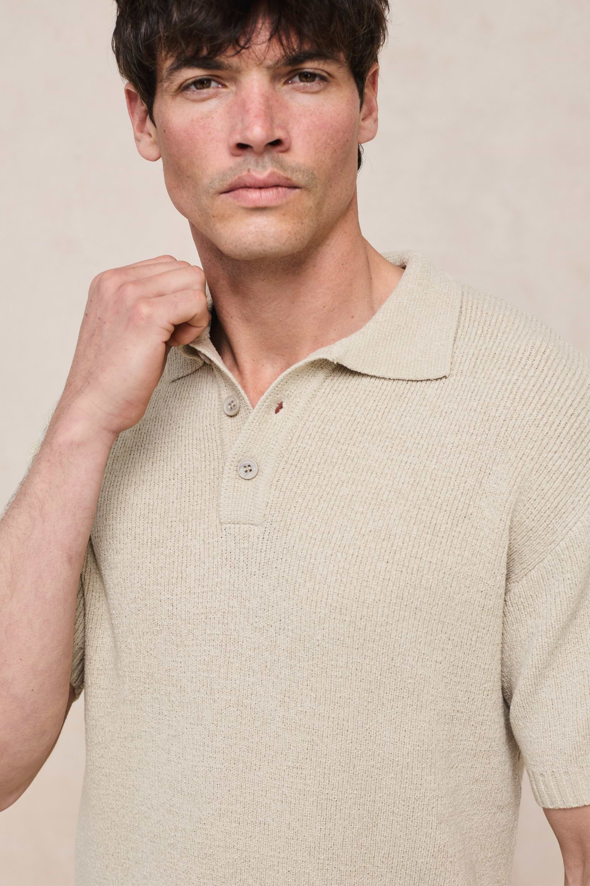 Sorelle Short Sleeve Rib Knit Polo - Sand