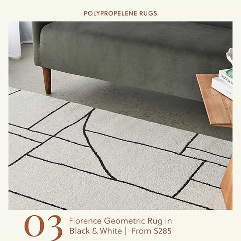 modern geometric rug in black and white