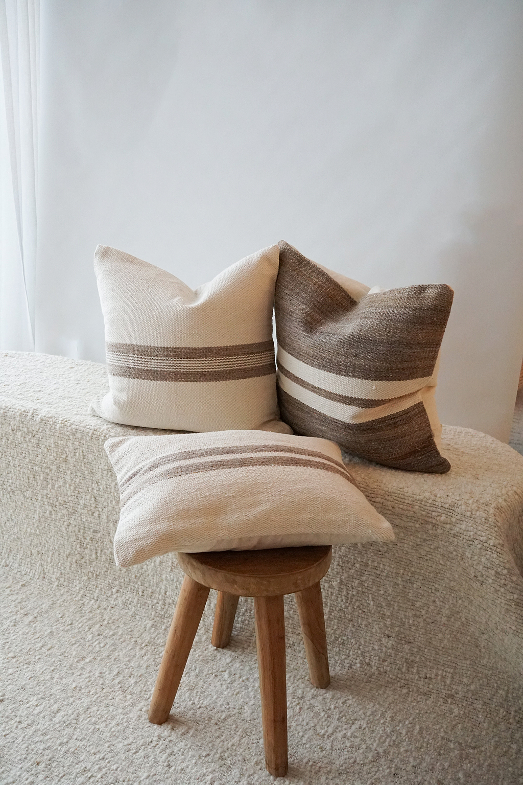 Amaya Striped Cushion in Natural Brown