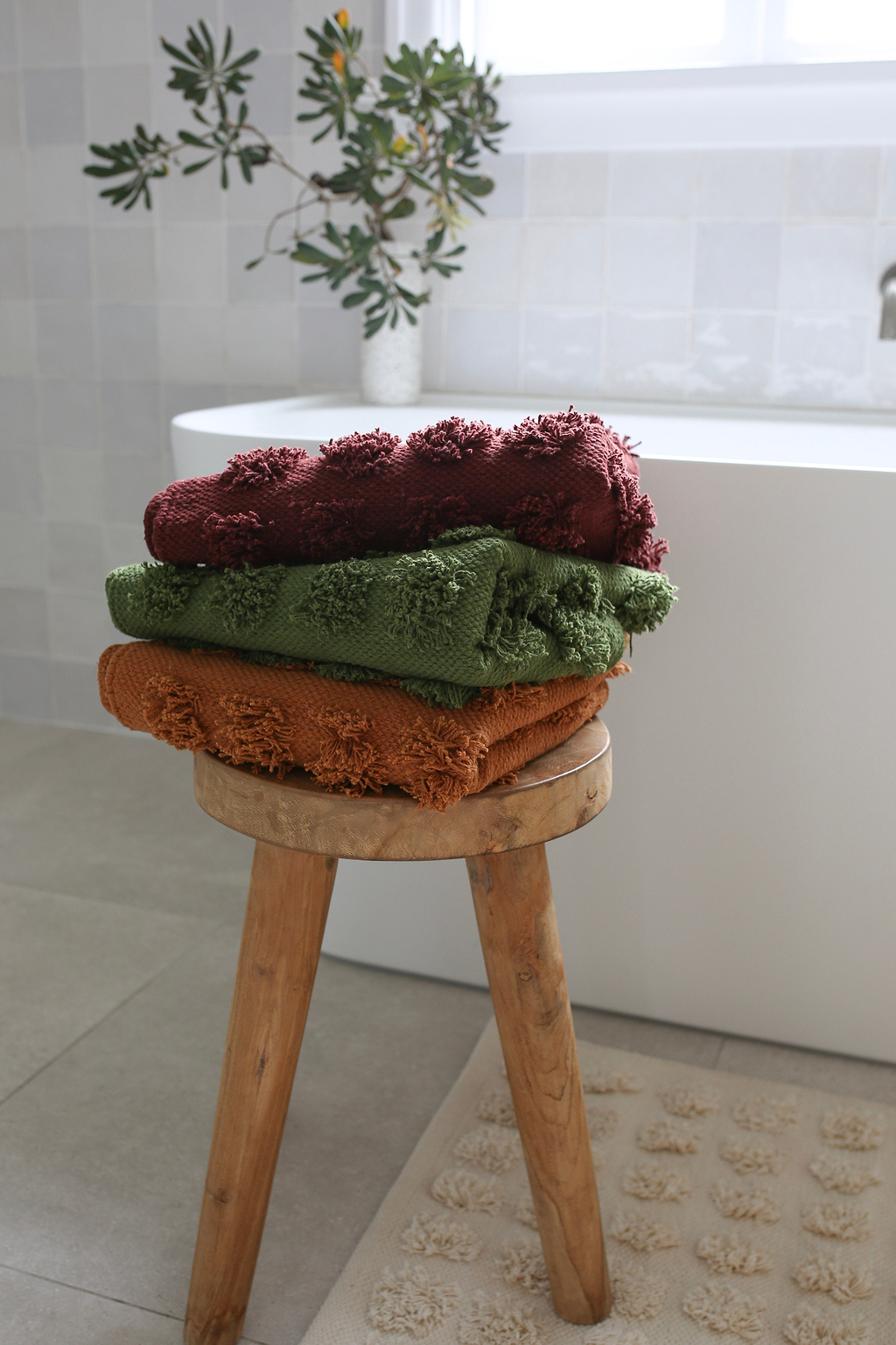 Merry Handwoven Cotton Bathmat in Forest Green