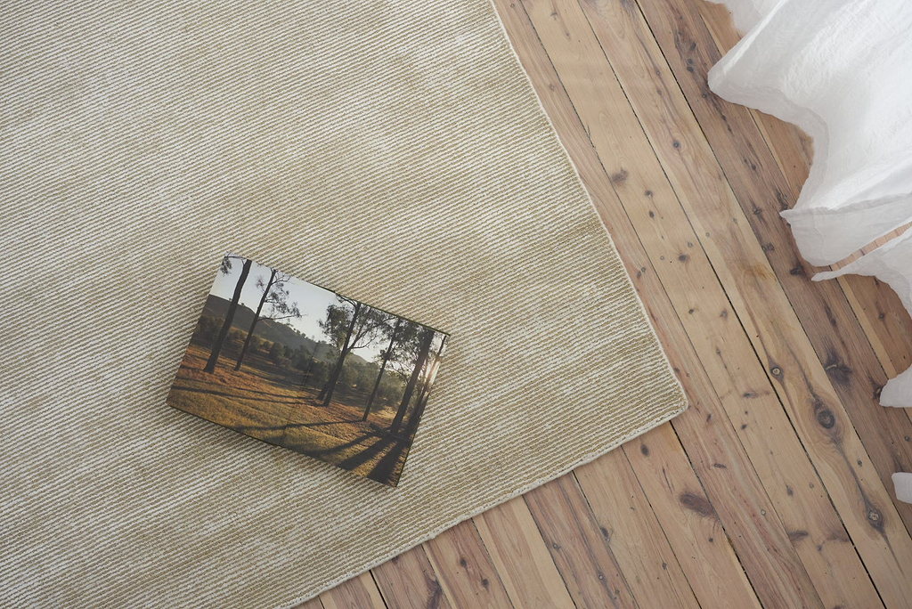 Sample of Yarra Linea Rug in Olive and Cream