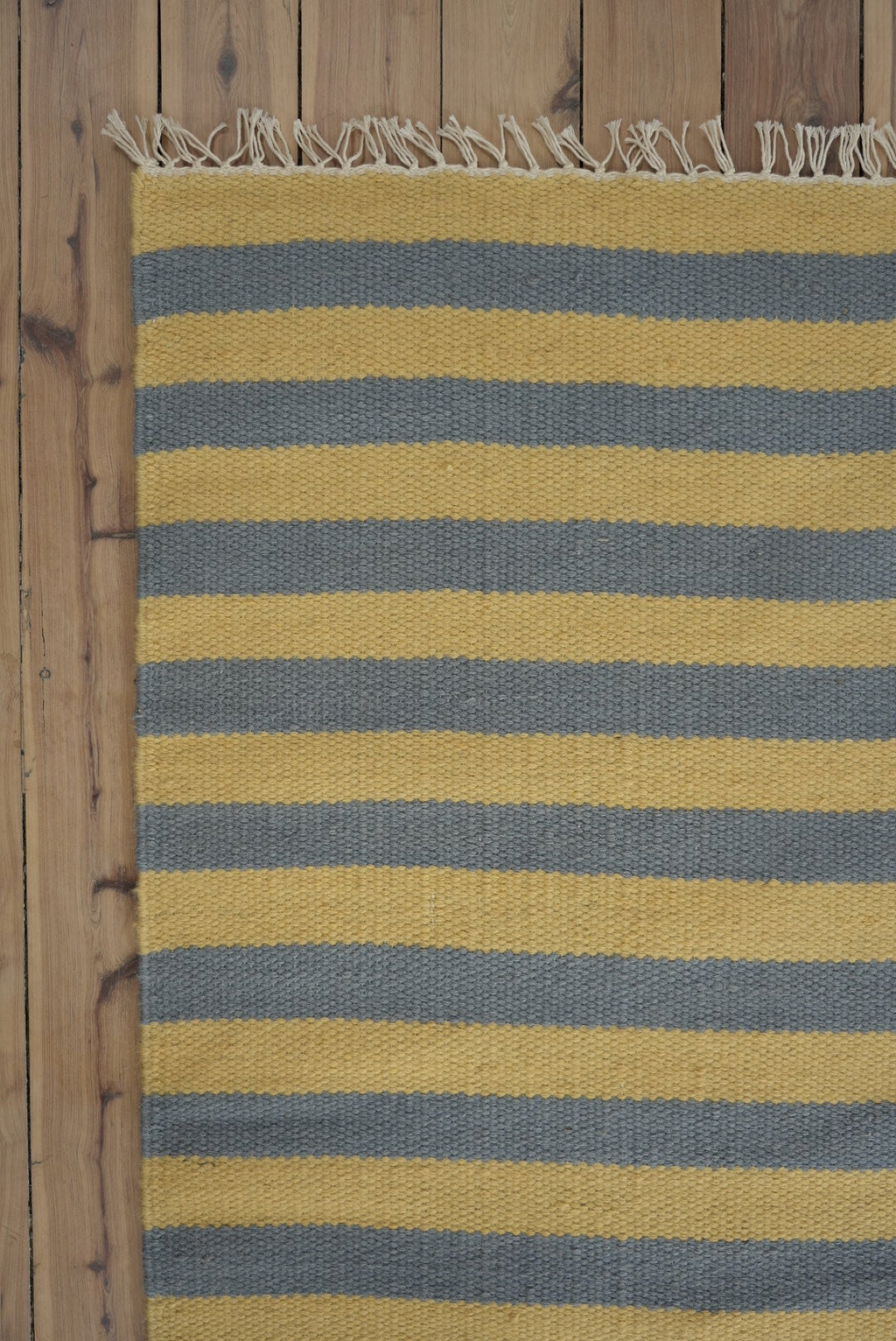 Solstice Striped Reversible Wool Runner Rug in Butter and Sky Blue