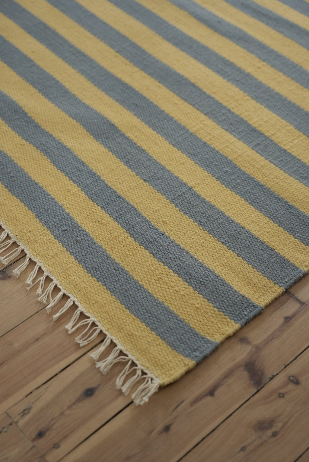 Solstice Striped Reversible Wool Runner Rug in Butter and Sky Blue