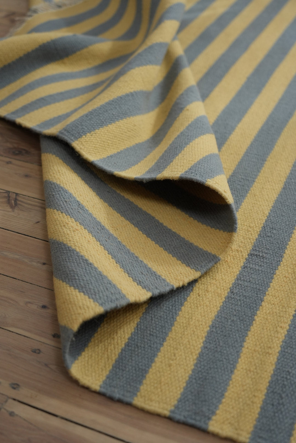 Solstice Striped Reversible Wool Runner Rug in Butter and Sky Blue
