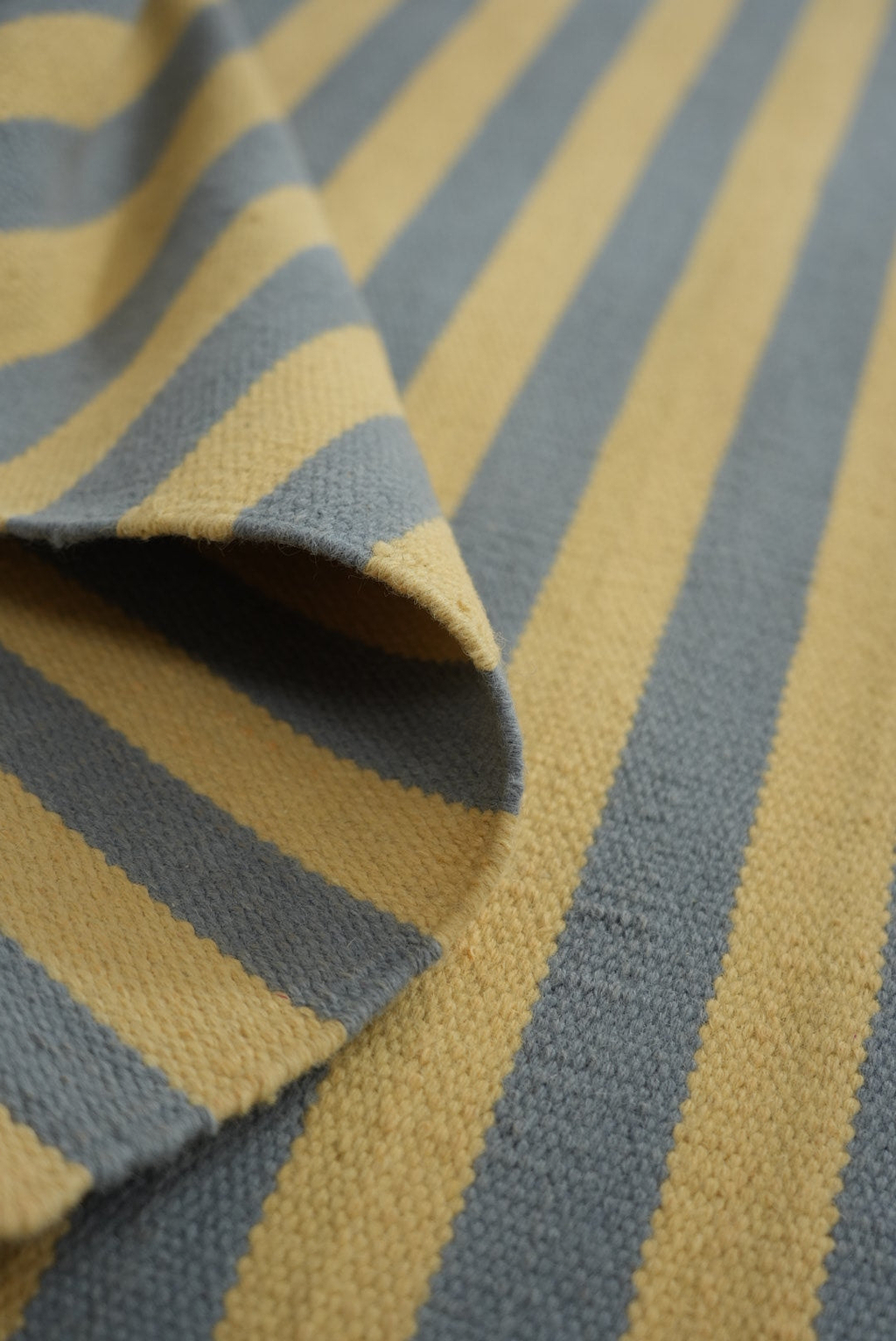 Solstice Striped Reversible Wool Runner Rug in Butter and Sky Blue