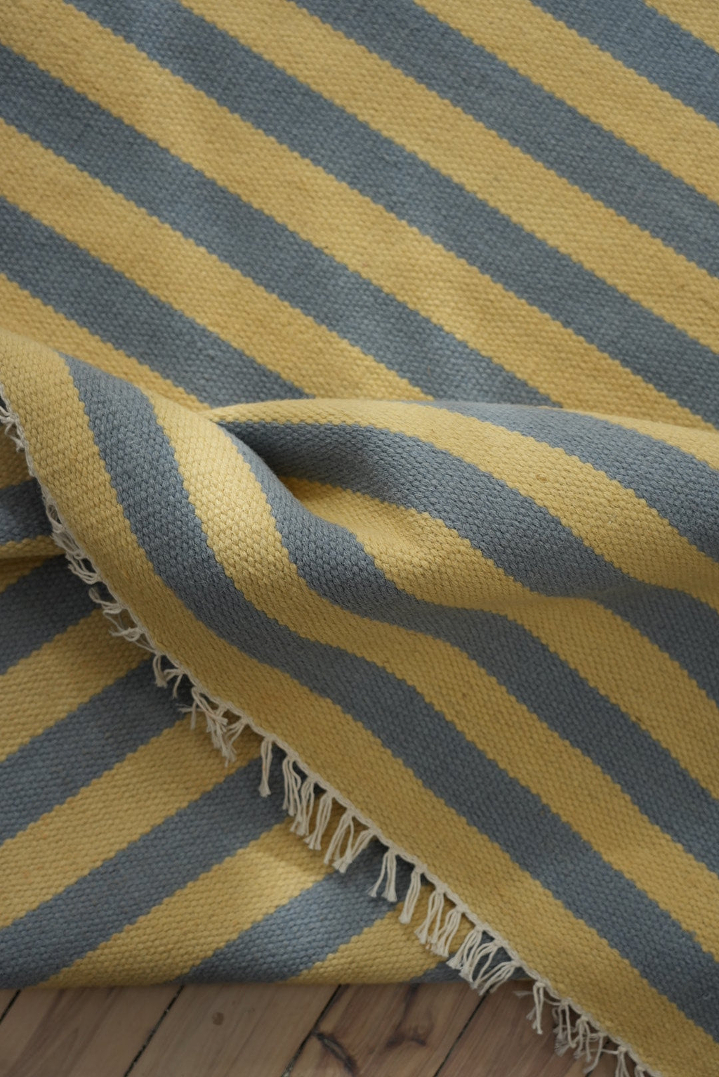 Solstice Striped Reversible Wool Runner Rug in Butter and Sky Blue