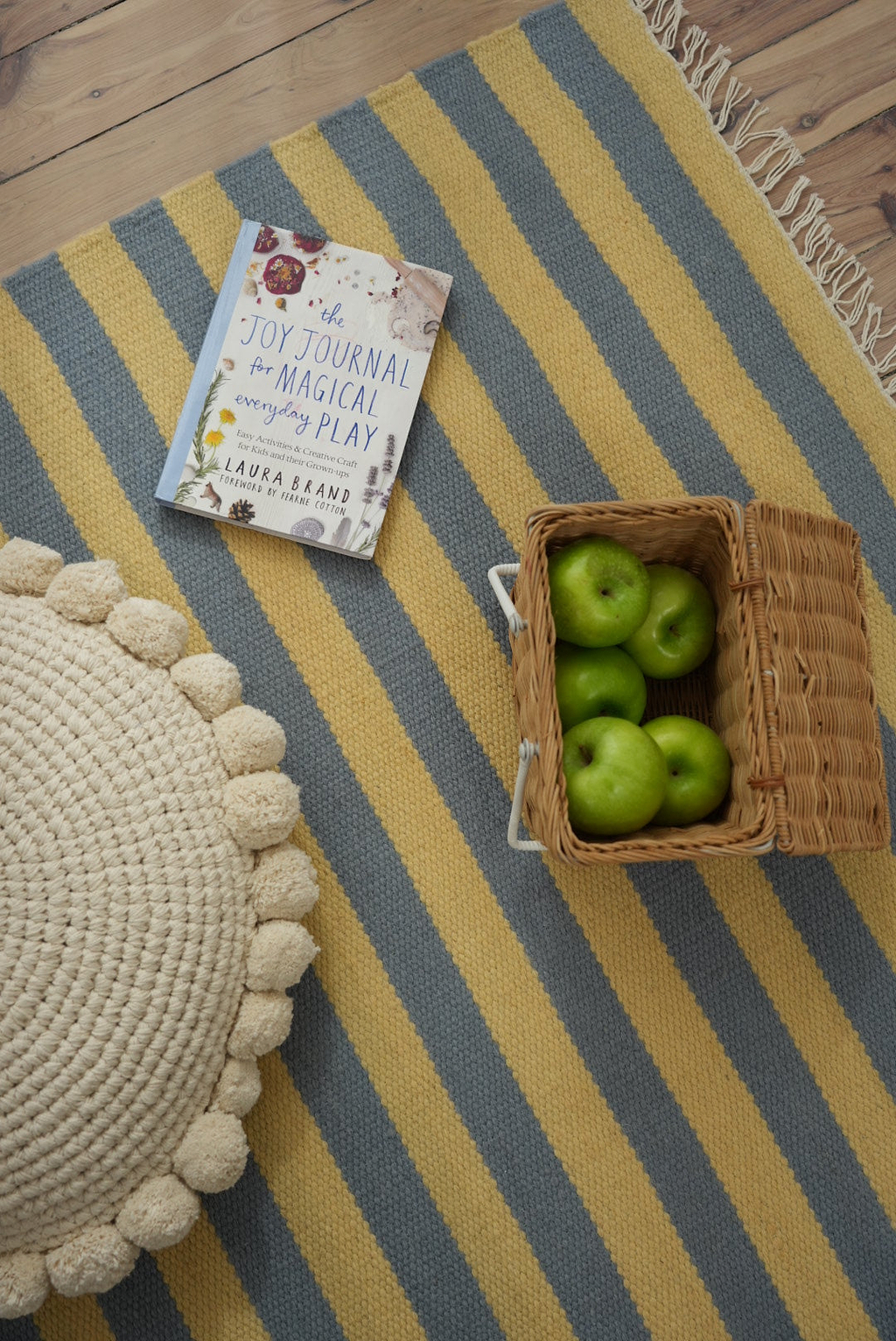 Solstice Striped Reversible Wool Rug in Butter and Sky Blue