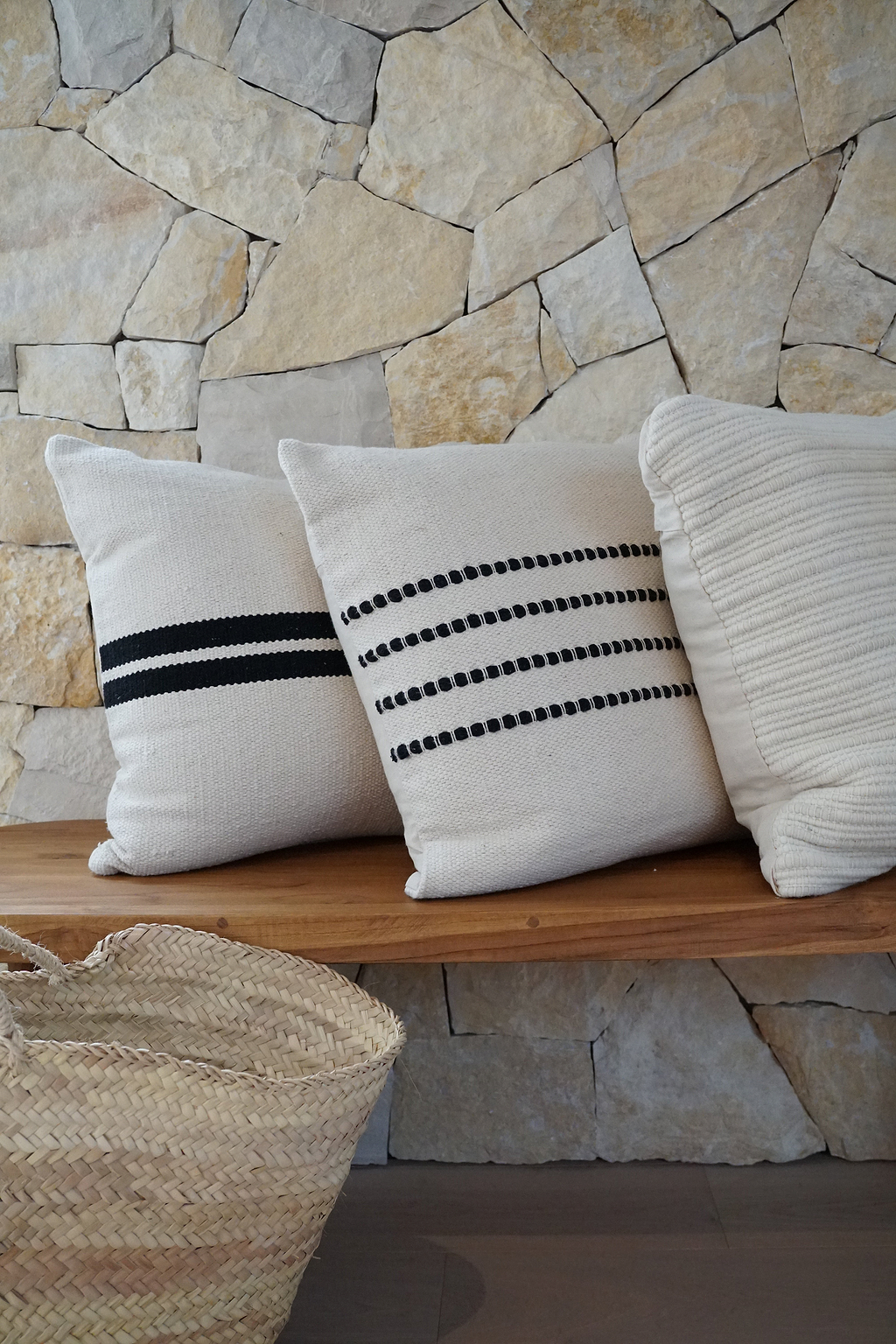 Etan Striped Cushion in Black and White