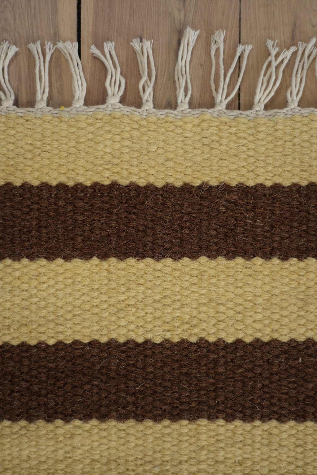 Solstice Striped Reversible Wool Rug in Choc Banana