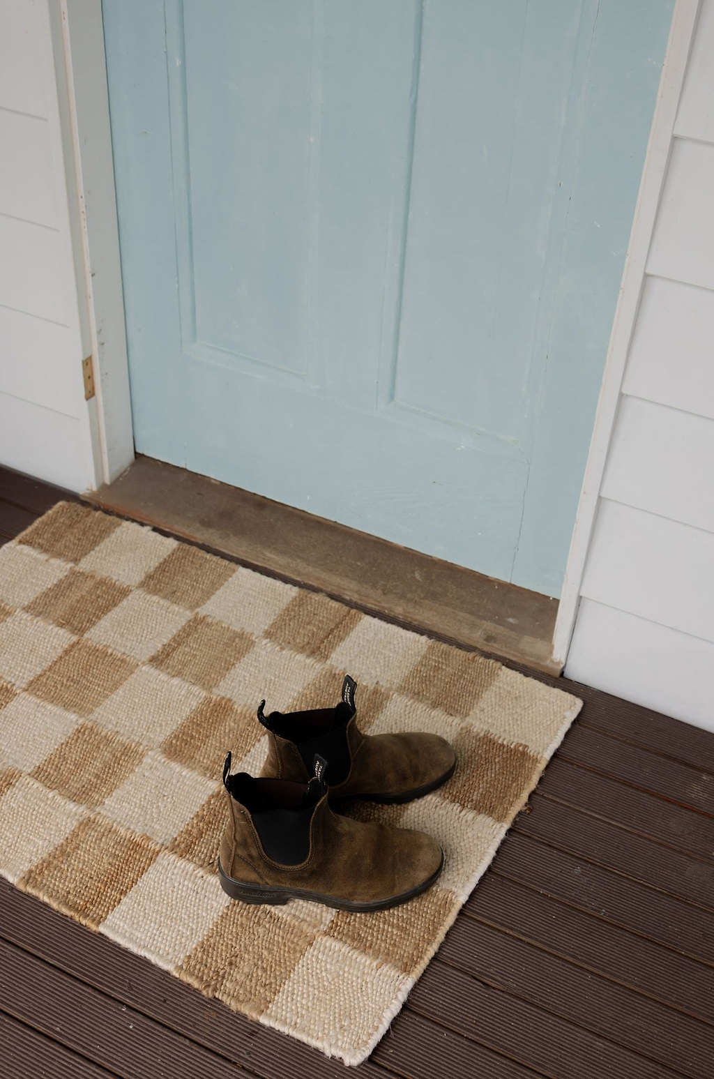 Fitzroy Checker Doormat in Cream