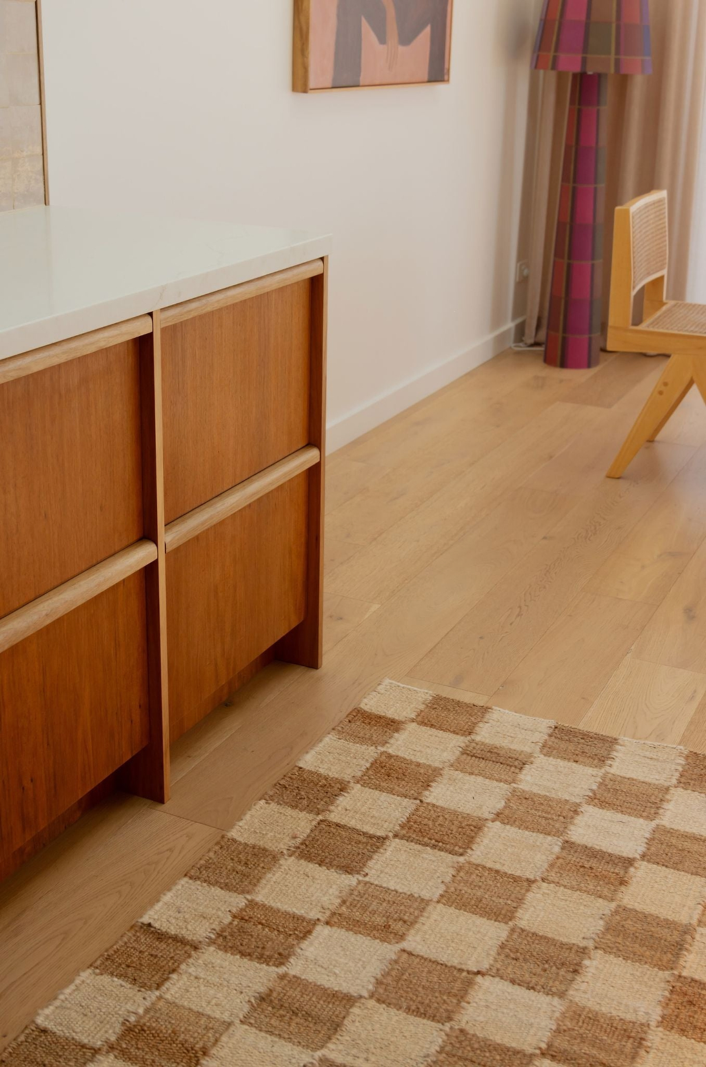 Fitzroy Checker Runner Rug in Cream