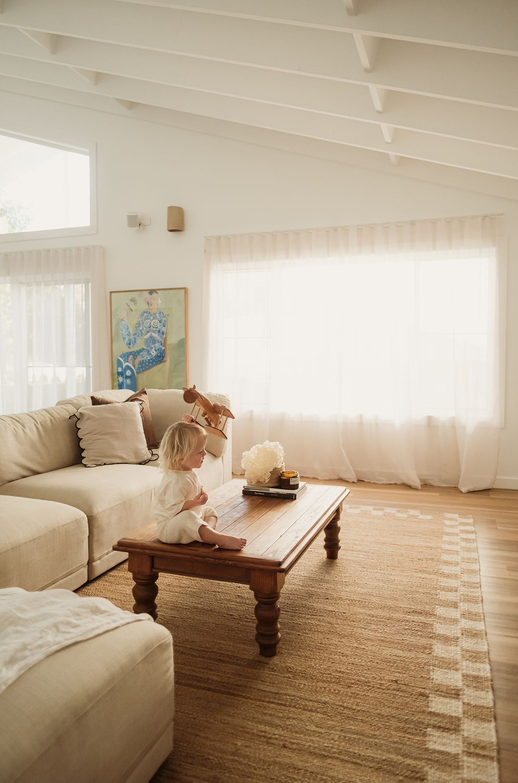 Fitzroy Checker Border Rug in Cream