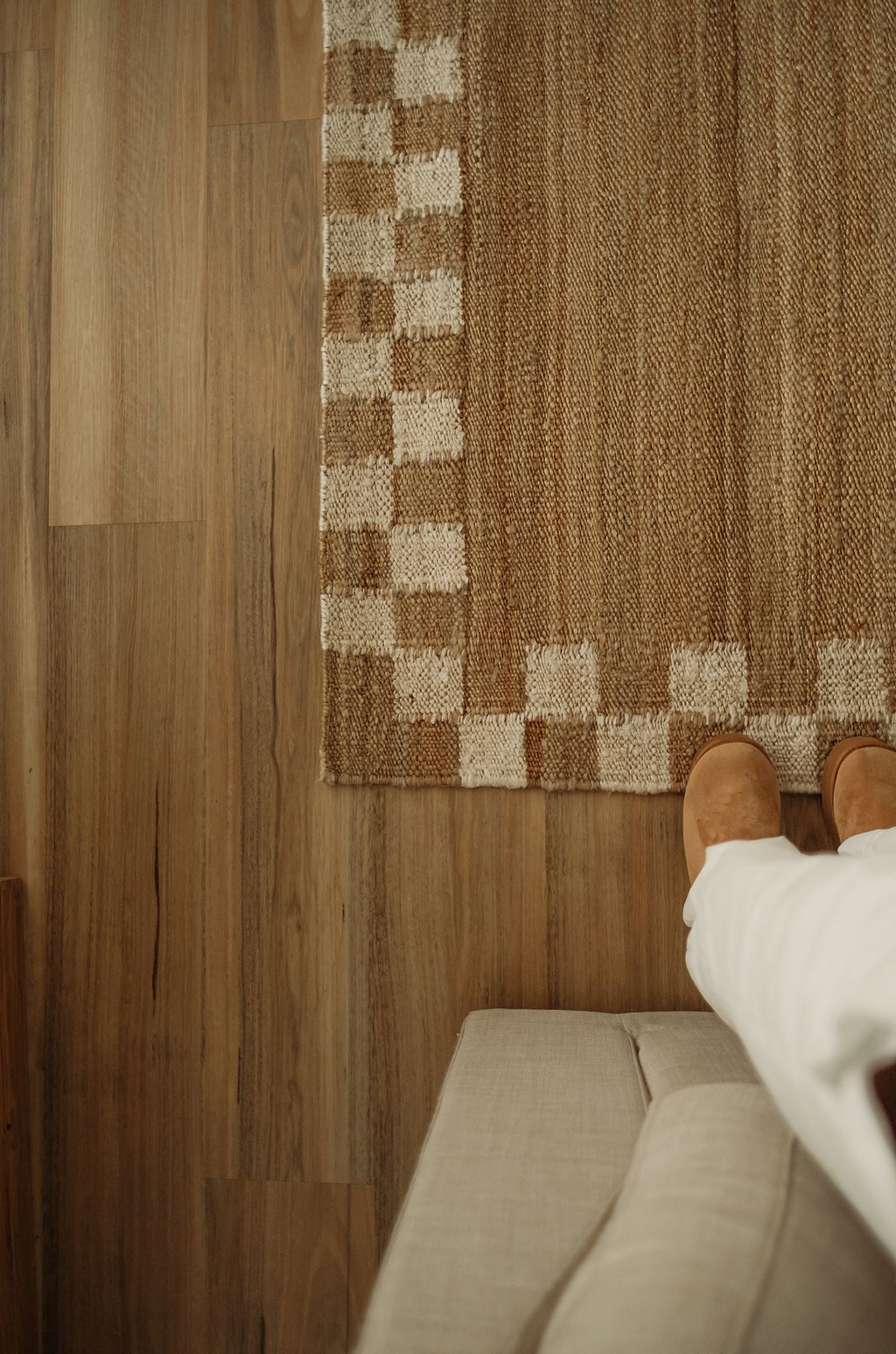 Fitzroy Checker Border Rug in Cream