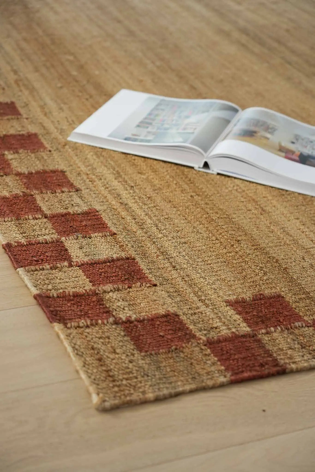 Sample of Fitzroy Checker Border Rug in Terracotta
