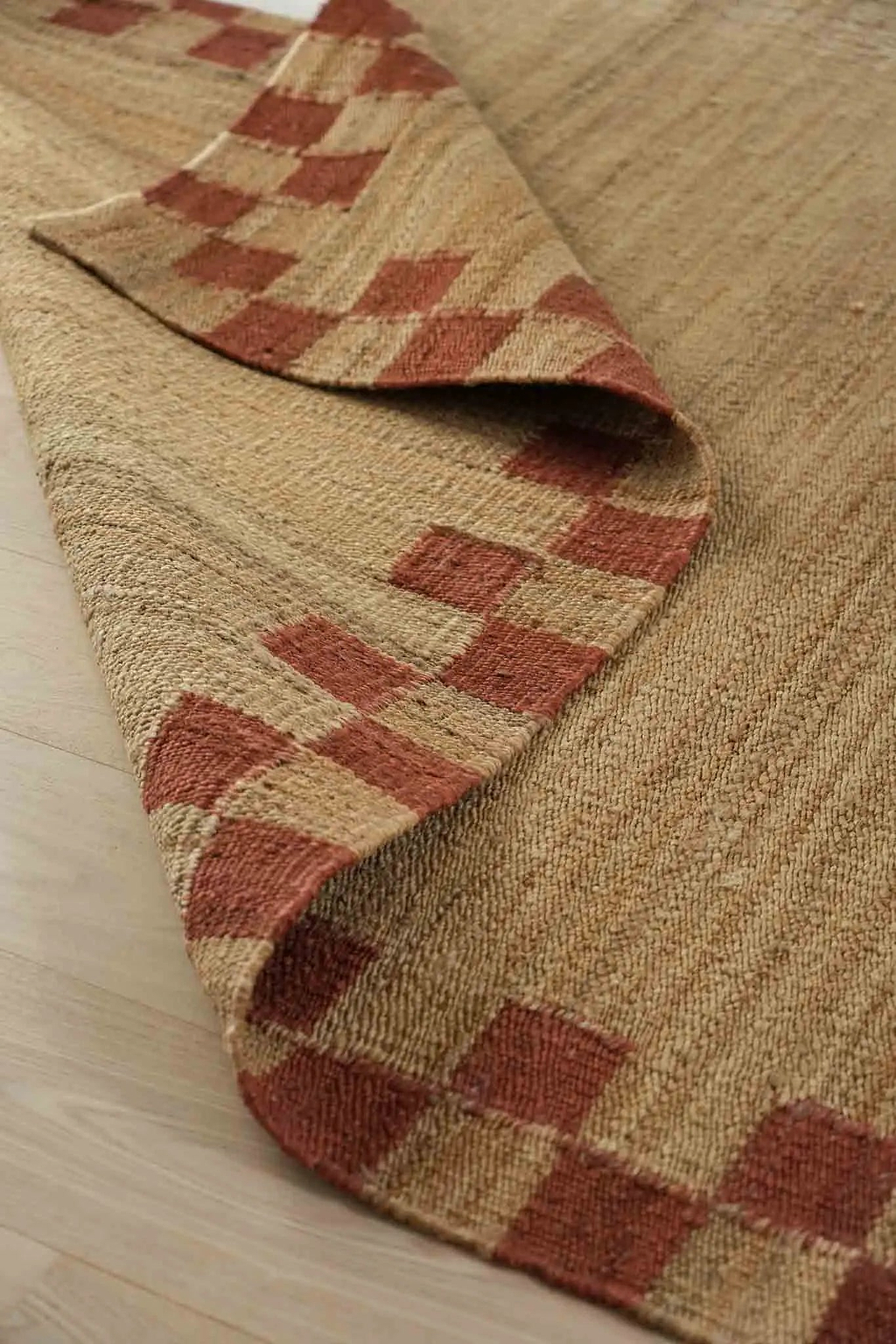 Sample of Fitzroy Checker Border Rug in Terracotta