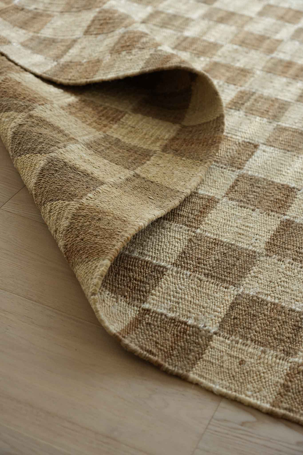 Fitzroy Checker Runner Rug in Cream