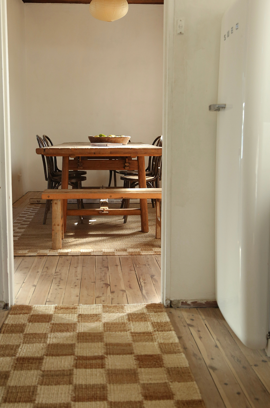 Fitzroy Checker Runner Rug in Cream