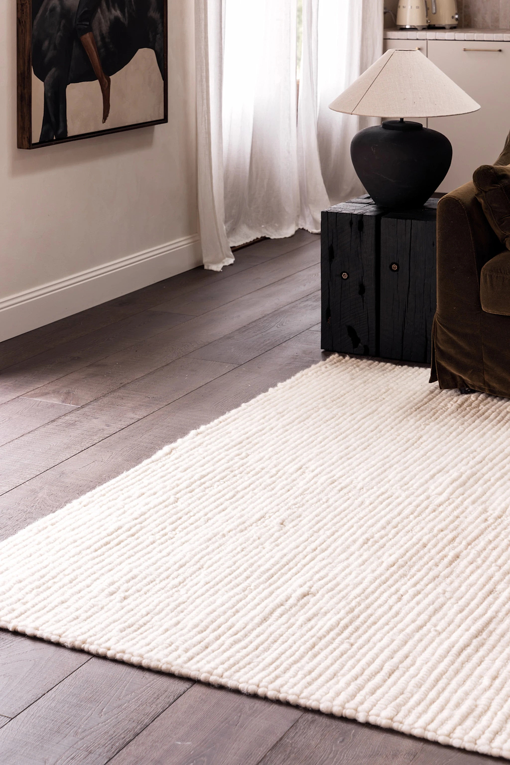 Sample of Bangalow Undyed New Zealand Wool Rug in White
